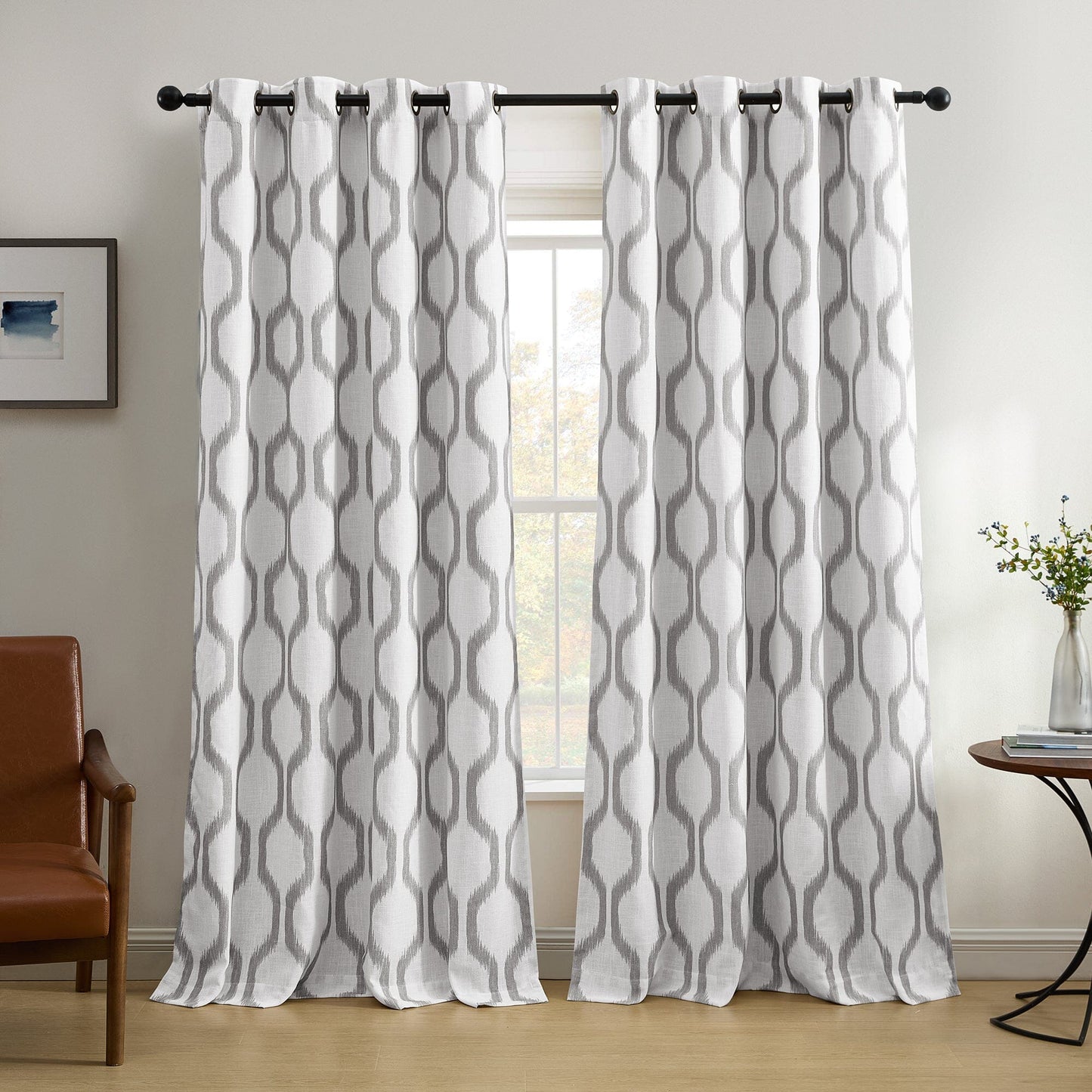 Renzo Ikat Geometric Linen Room Darkening Window Curtain