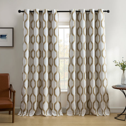 Cortina de ventana para oscurecer la habitación de lino geométrico Renzo Ikat