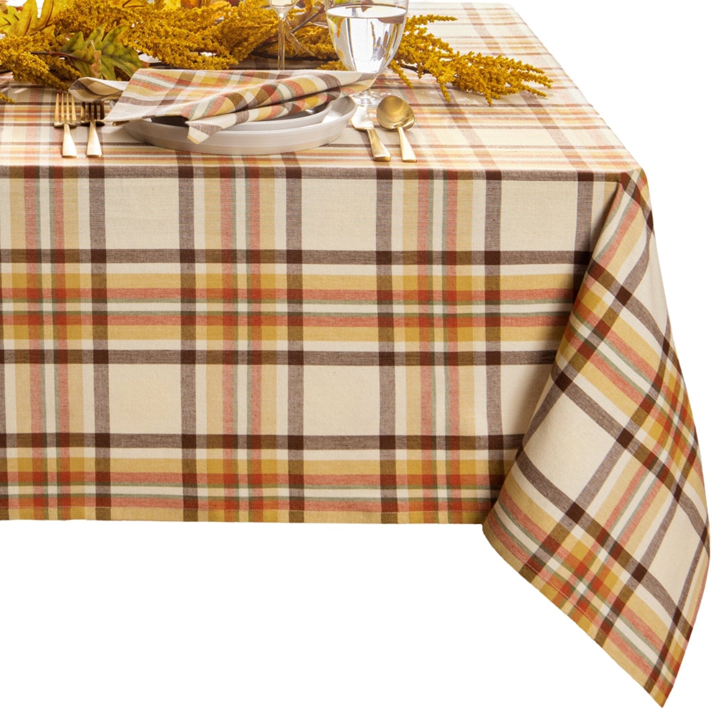 Russet Harvest Woven Plaid Tablecloth