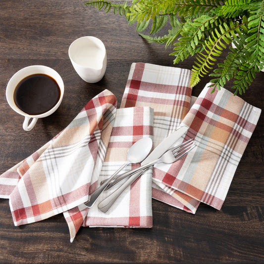 Seneca Plaid Winter Holiday Cotton Napkins, Set of 8