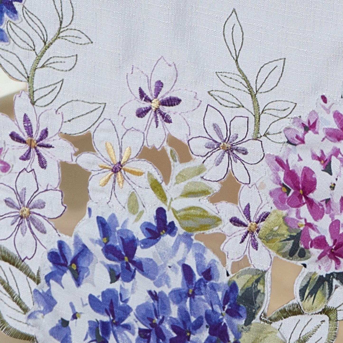 Spring Hydrangea Floral Cutwork Table Runner