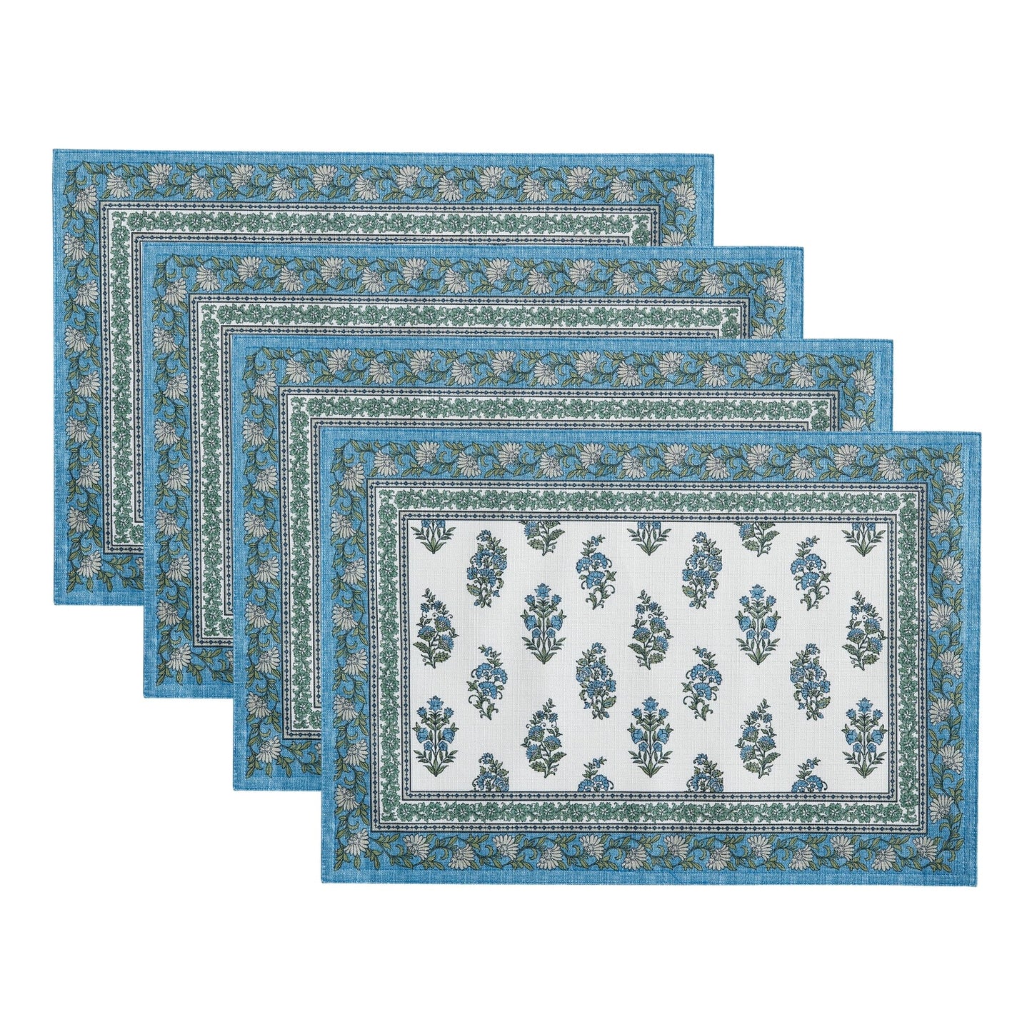 Tropez Block Print Stain & Water Resistant Indoor/Outdoor Placemats, Set of 4