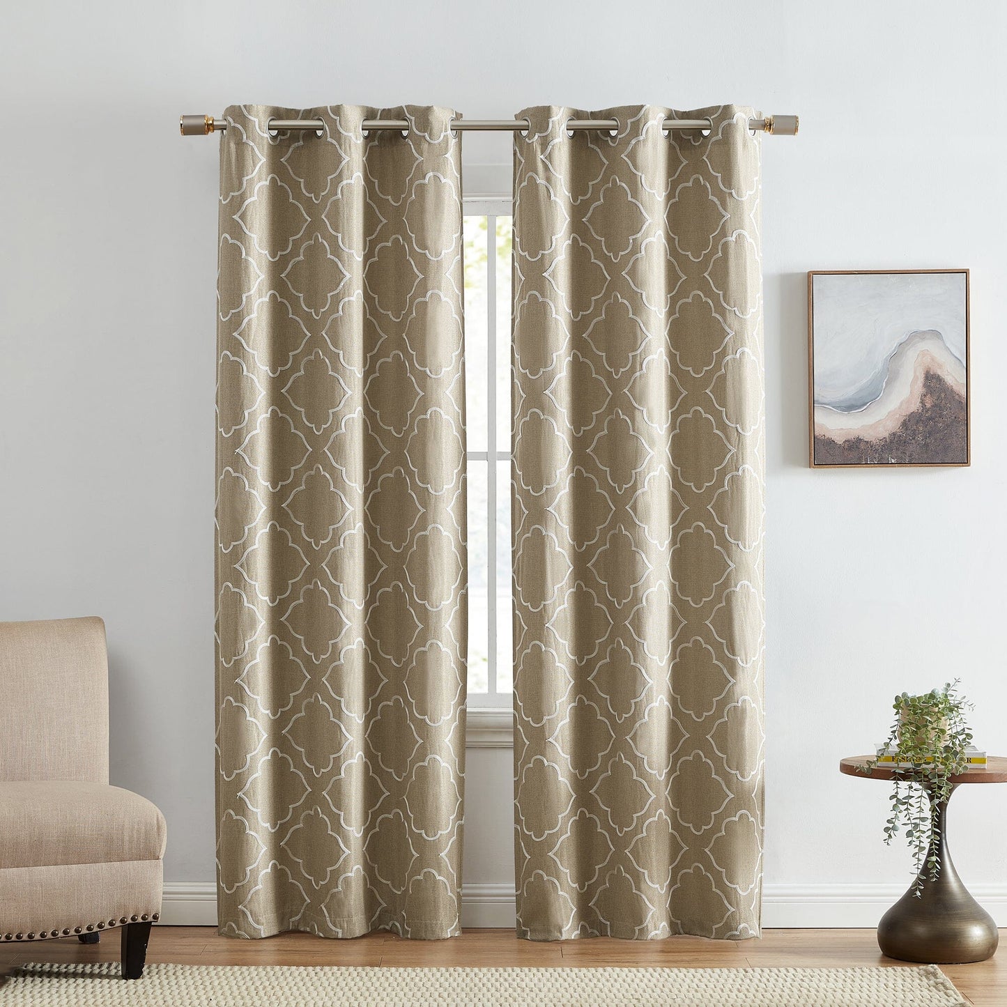 Panel de cortina opaca para ventana bordado Valian Lattice, juego de 2