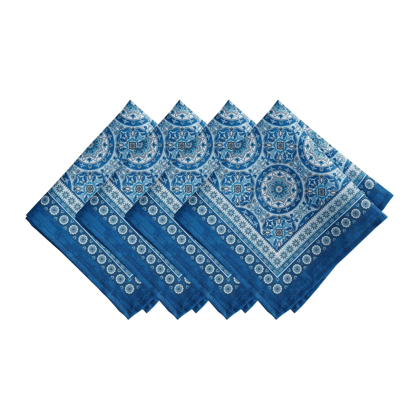 Vietri Medallion Block Print - Servilletas para interiores y exteriores, resistentes al agua y a las manchas, juego de 4