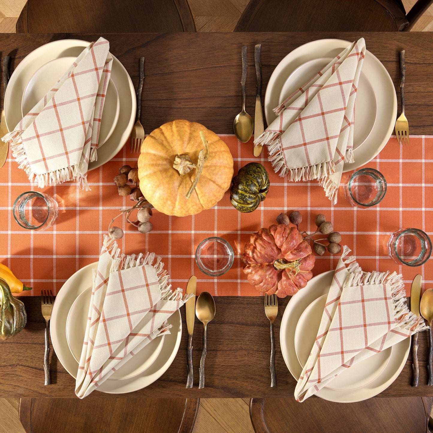 Harvest Windowpane Table Runner and 4-Piece Napkin Set