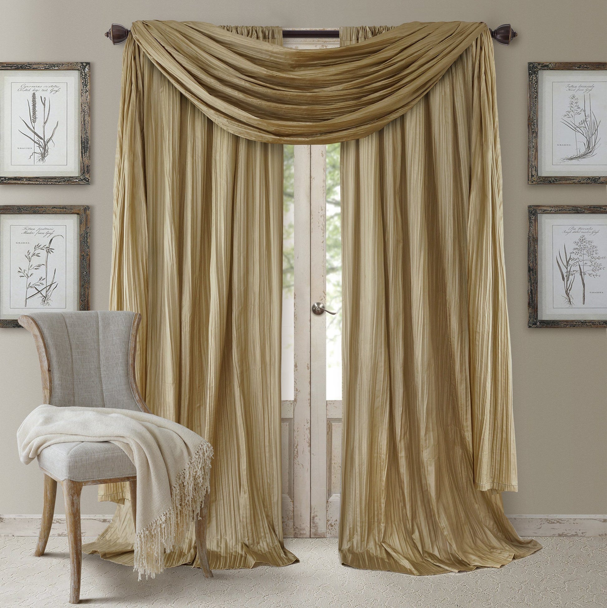 Athena Faux Crushed Silk Window Curtain and Scarf Set – Elrene