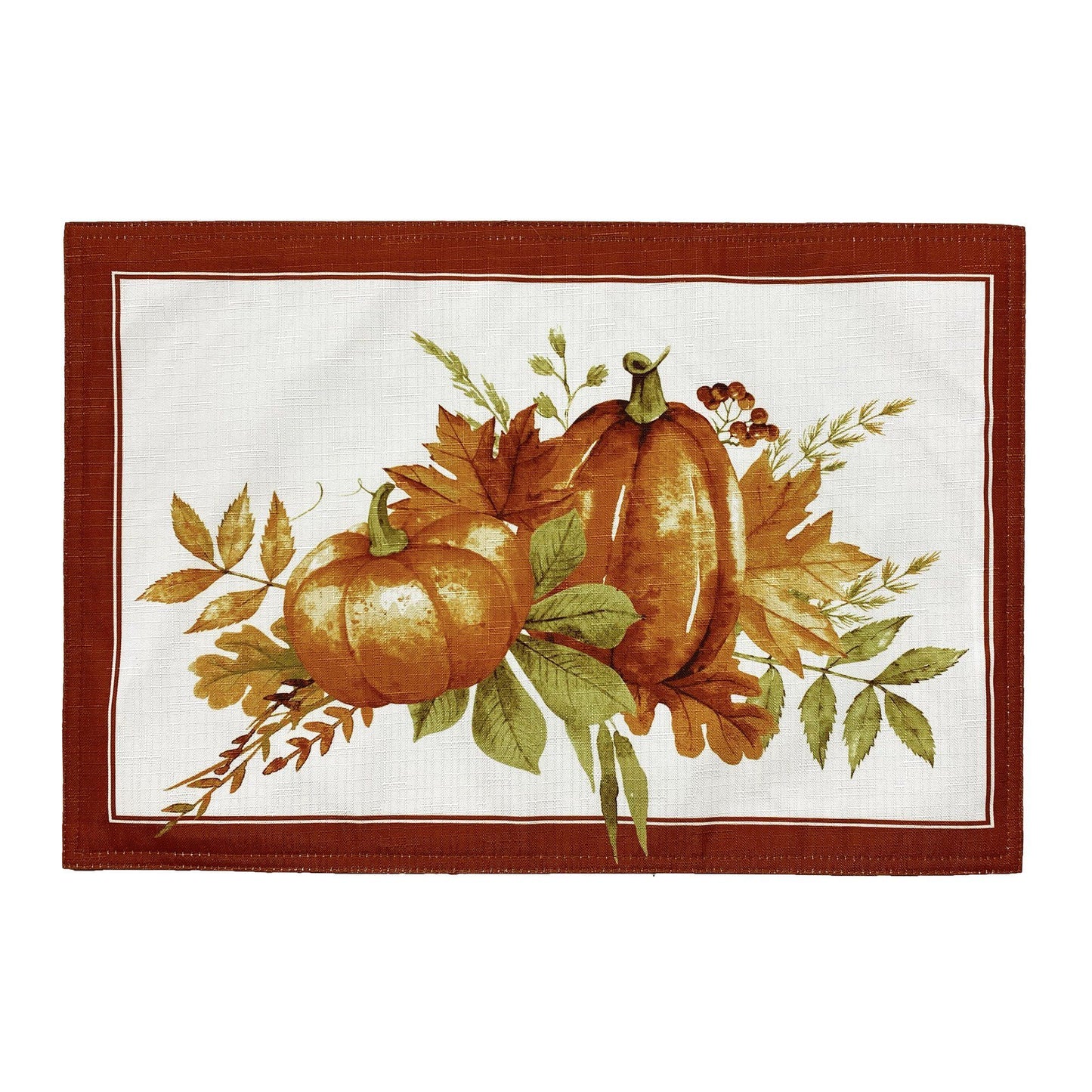Autumn Grove Placemat Set of 4 with Pumpkin on center and orange border