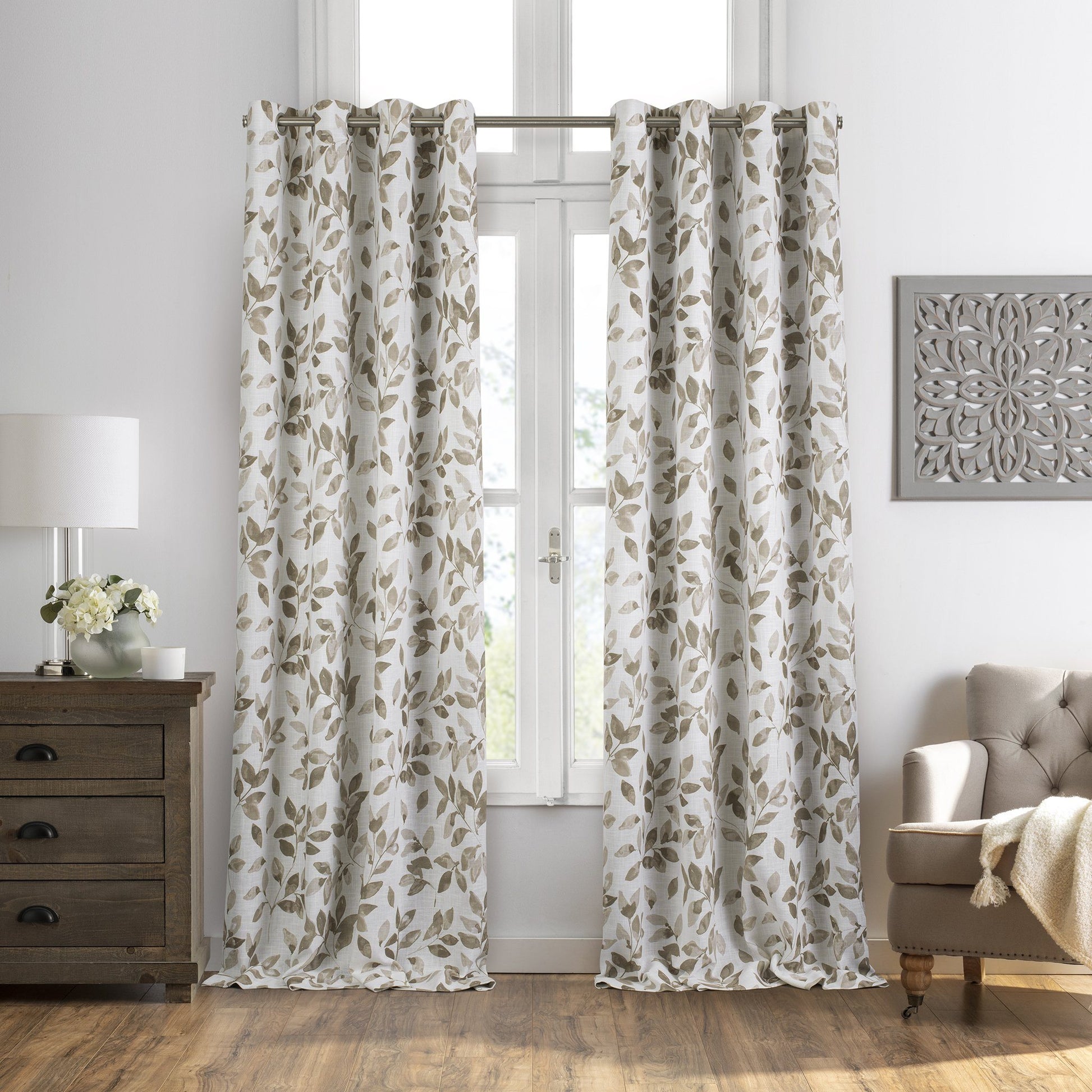 Avalon Botanical Leaf Print Blackout Window Curtain-Elrene Home Fashions