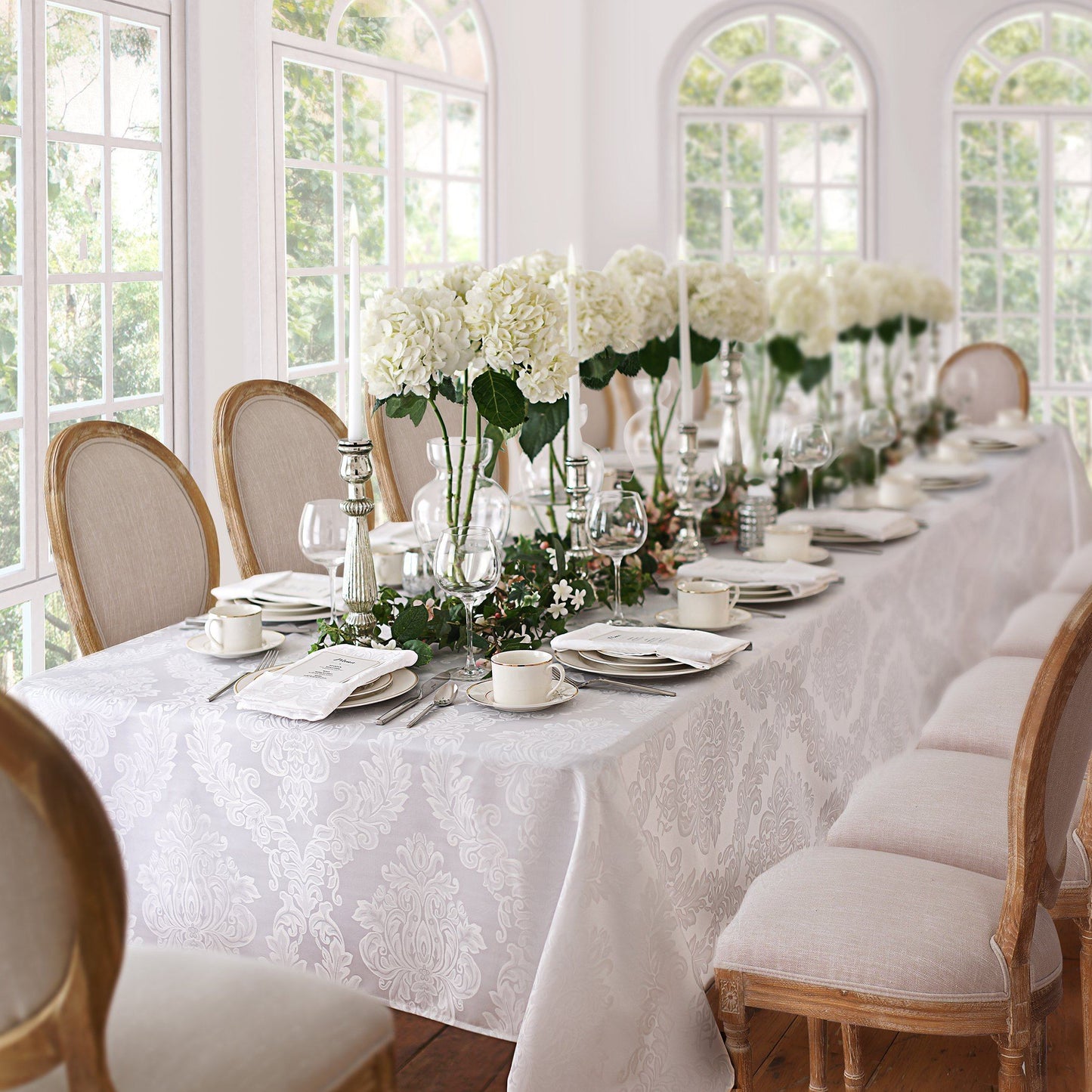 white tablecloth