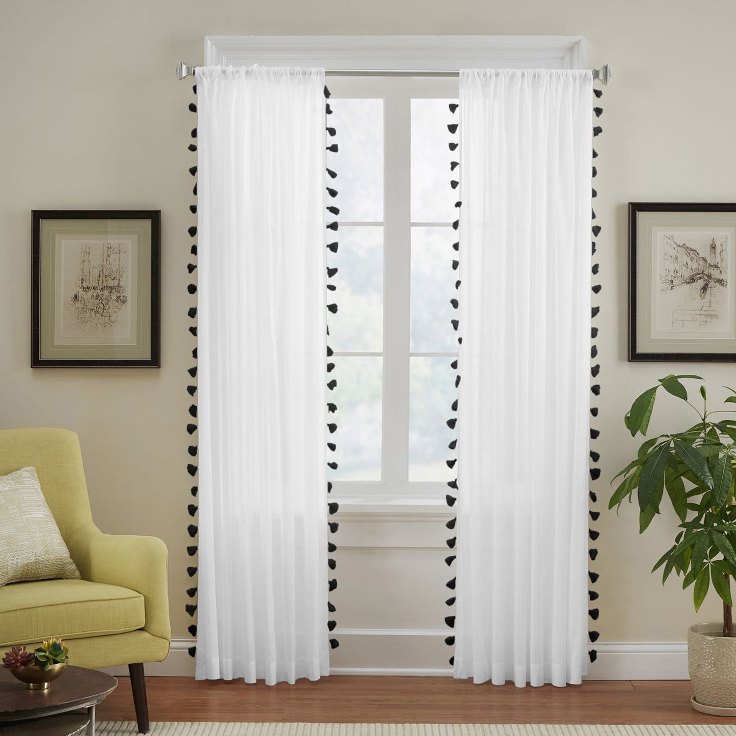 Bianca Semi-Sheer 100% Cotton Window Curtain with Tassels