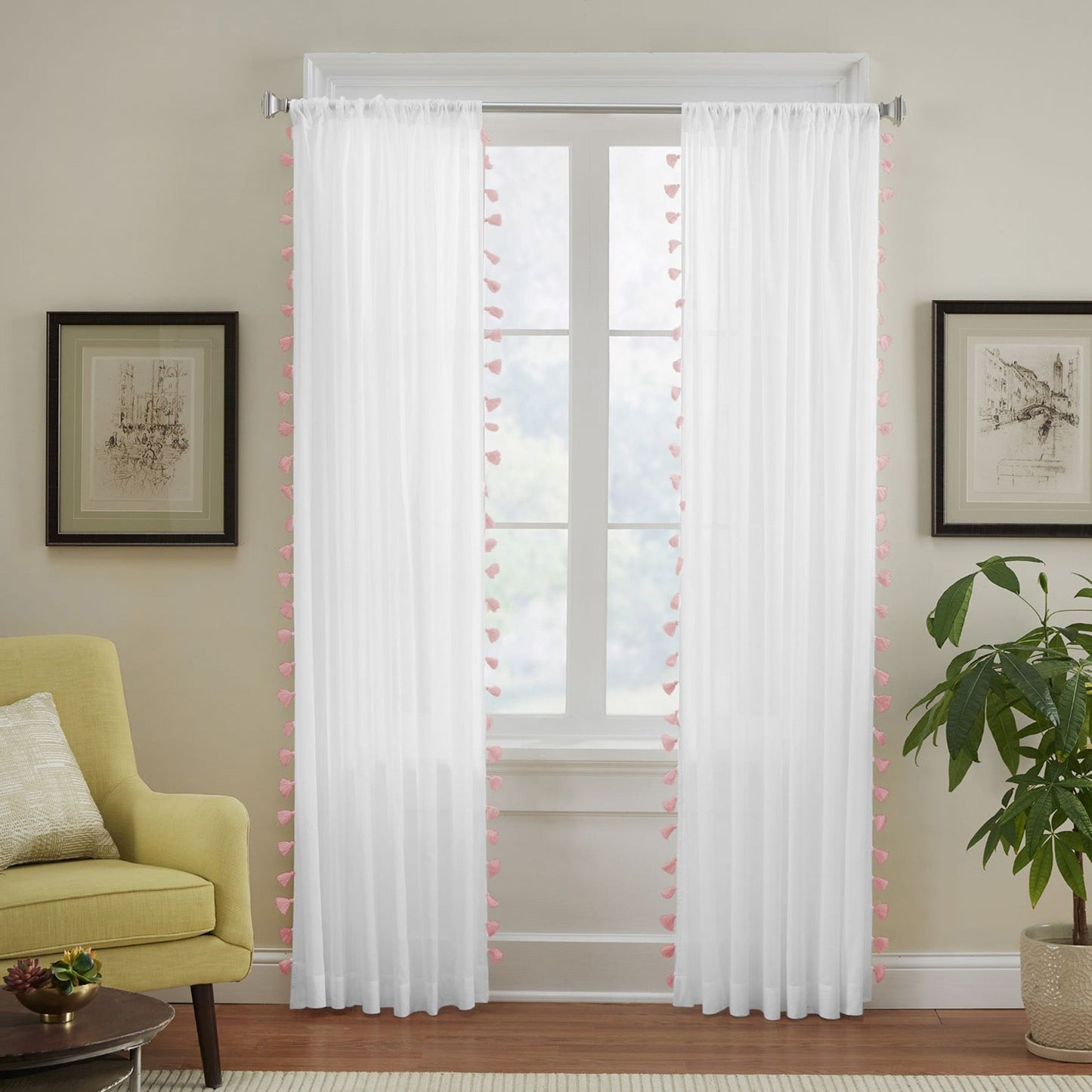Bianca Semi-Sheer 100% Cotton Window Curtain with Tassels - Clearance
