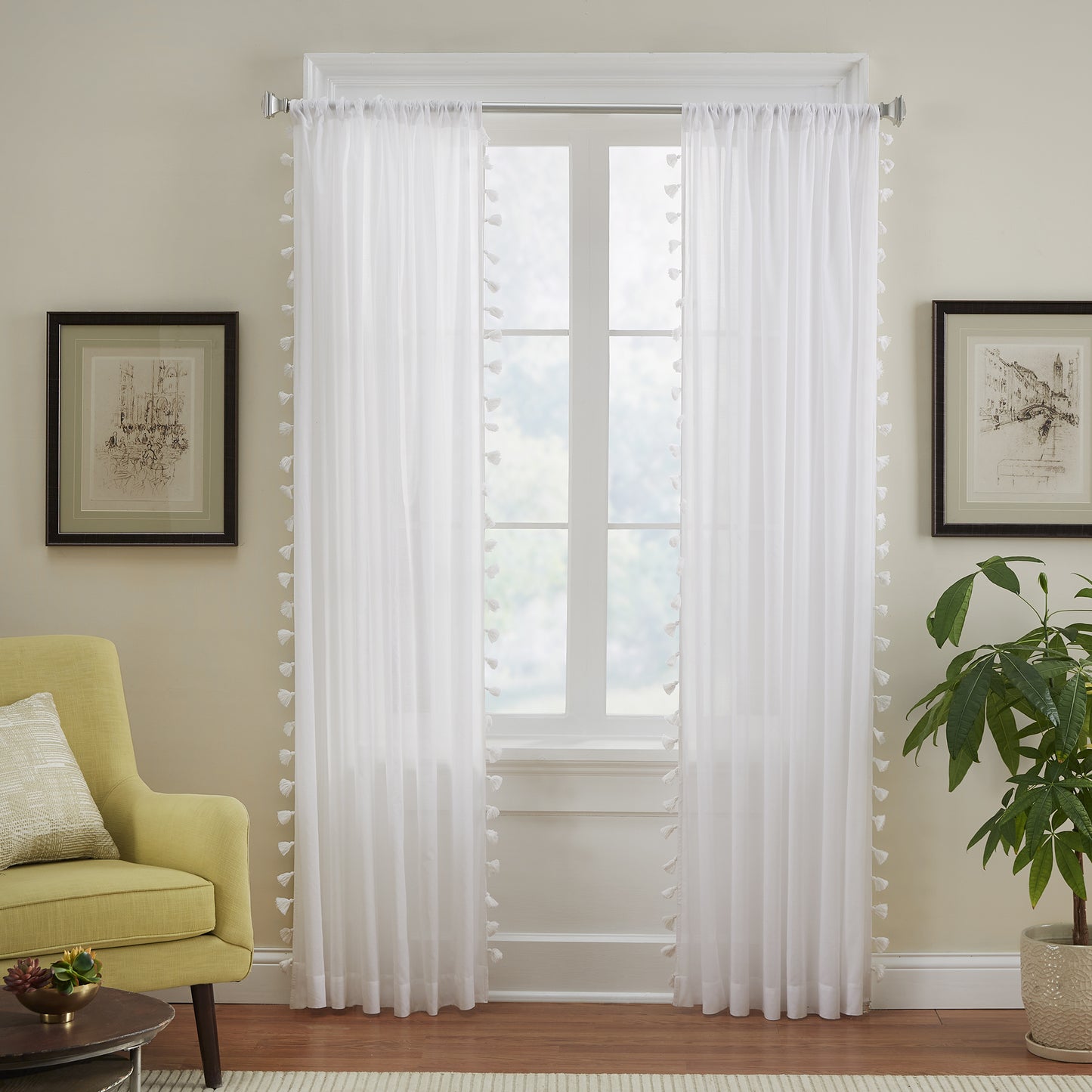 Bianca Semi-Sheer 100% Cotton Window Curtain with Tassels - Clearance