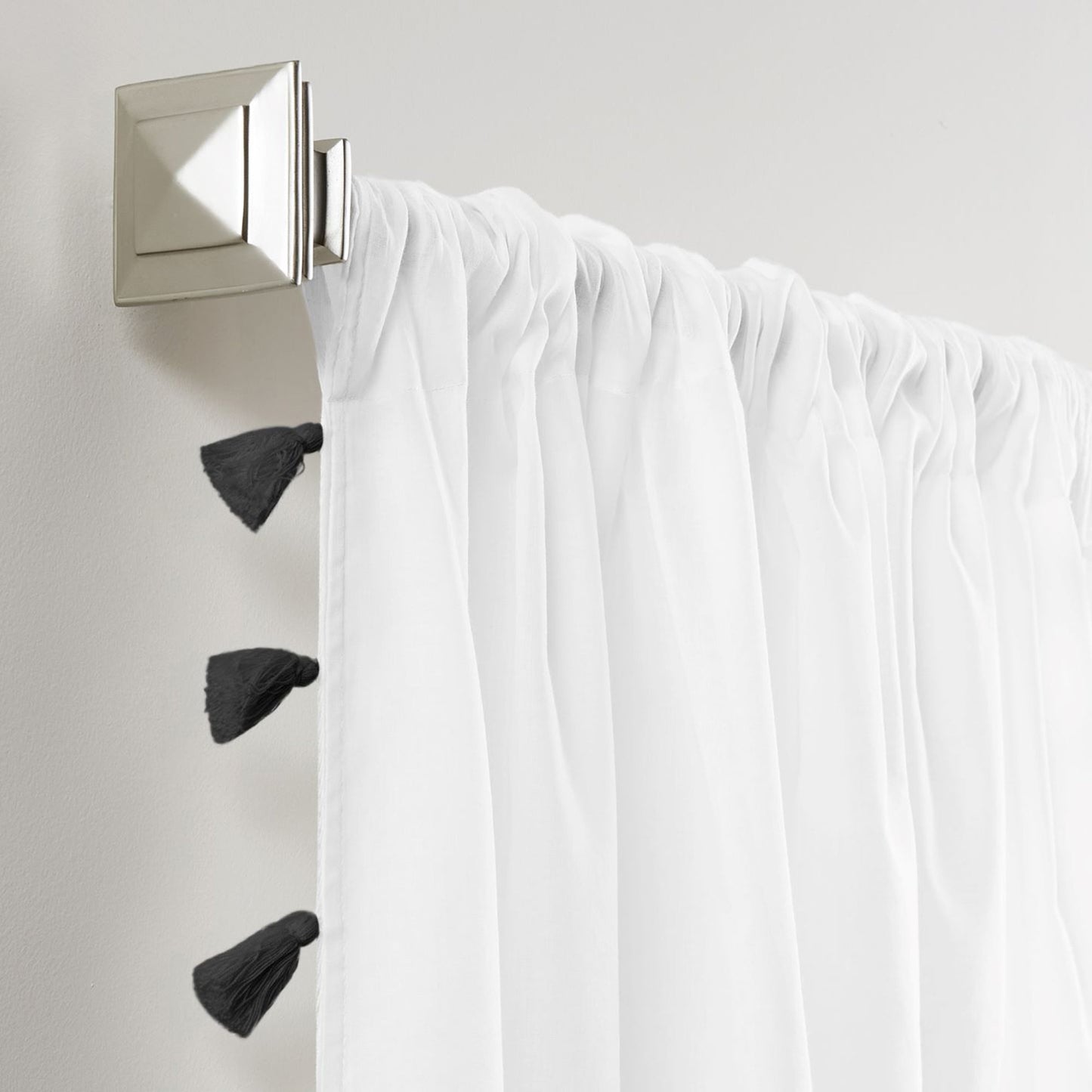 Bianca Semi-Sheer 100% Cotton Window Curtain with Tassels