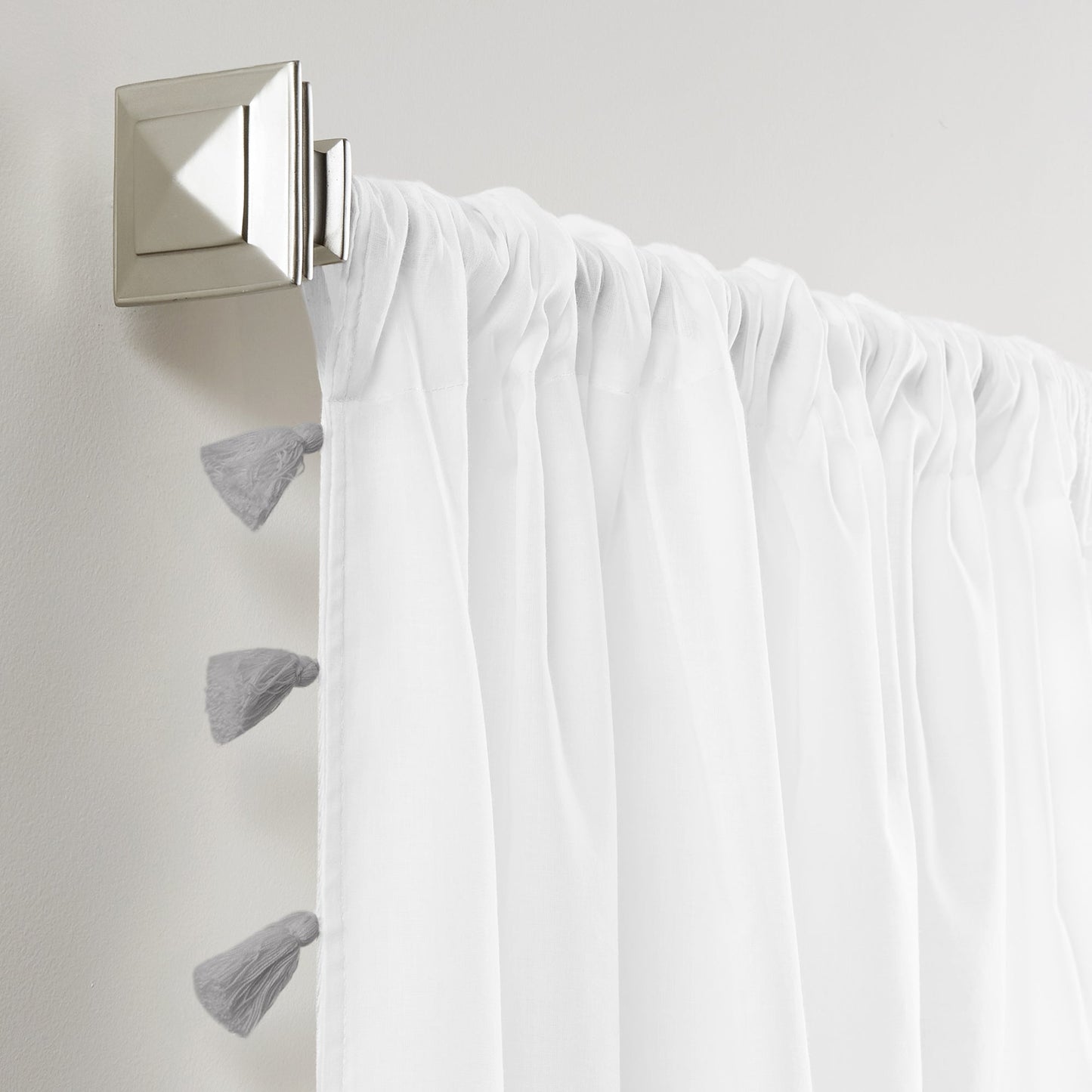 Bianca Semi-Sheer 100% Cotton Window Curtain with Tassels