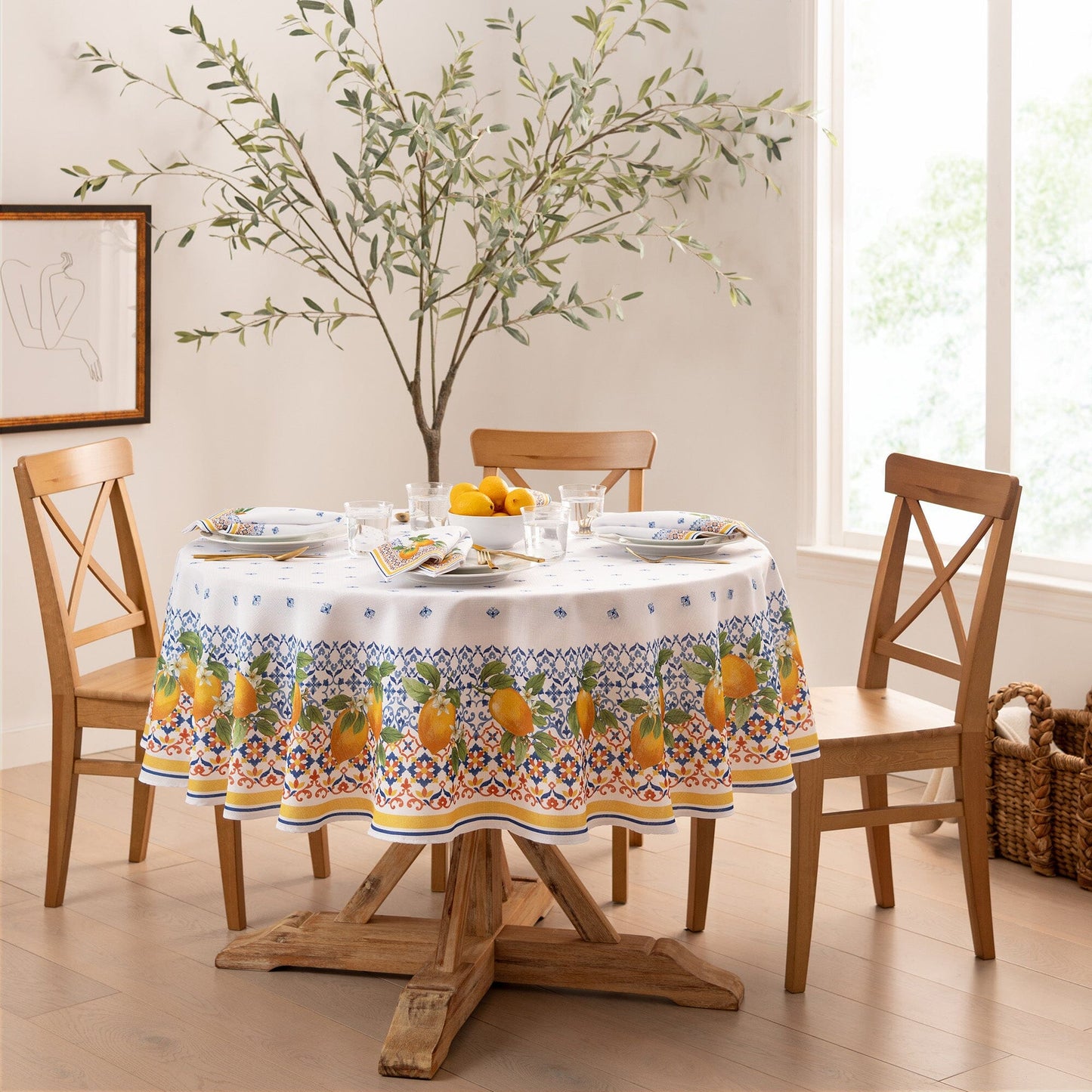 Capri Lemon Double Border Tablecloth