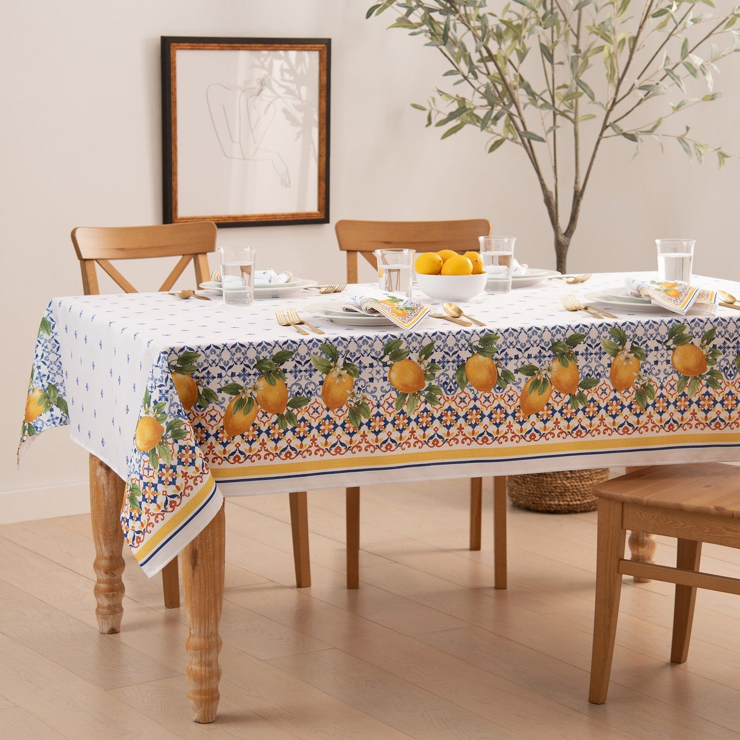 Capri Lemon Double Border Tablecloth