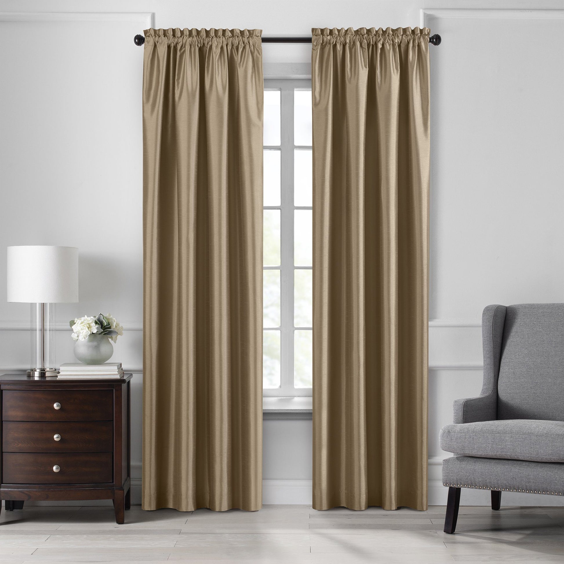 Colette Faux Silk Blackout Window Curtain & Scallop Valance-Elrene Home Fashions