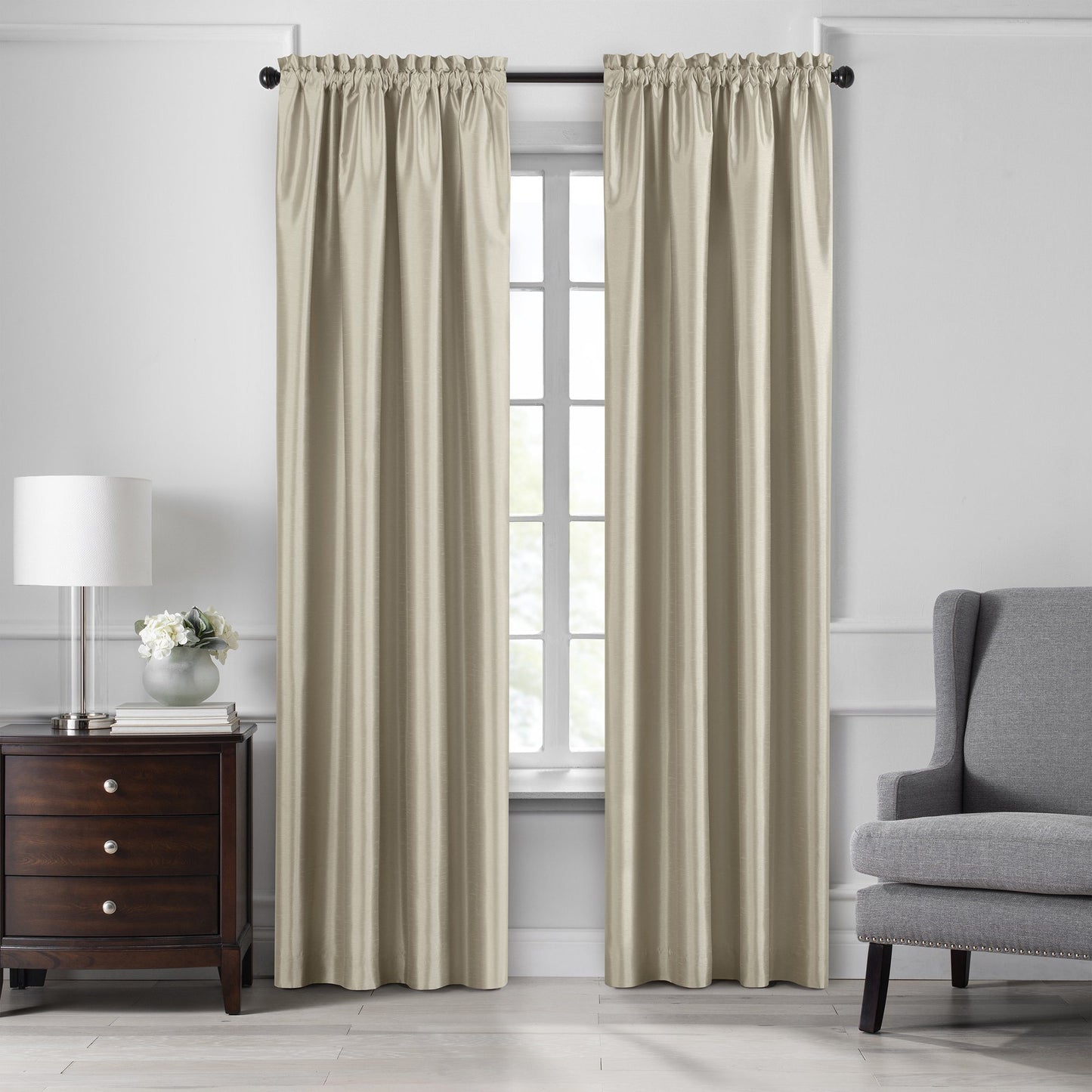 Colette Faux Silk Blackout Window Curtain & Scallop Valance-Elrene Home Fashions