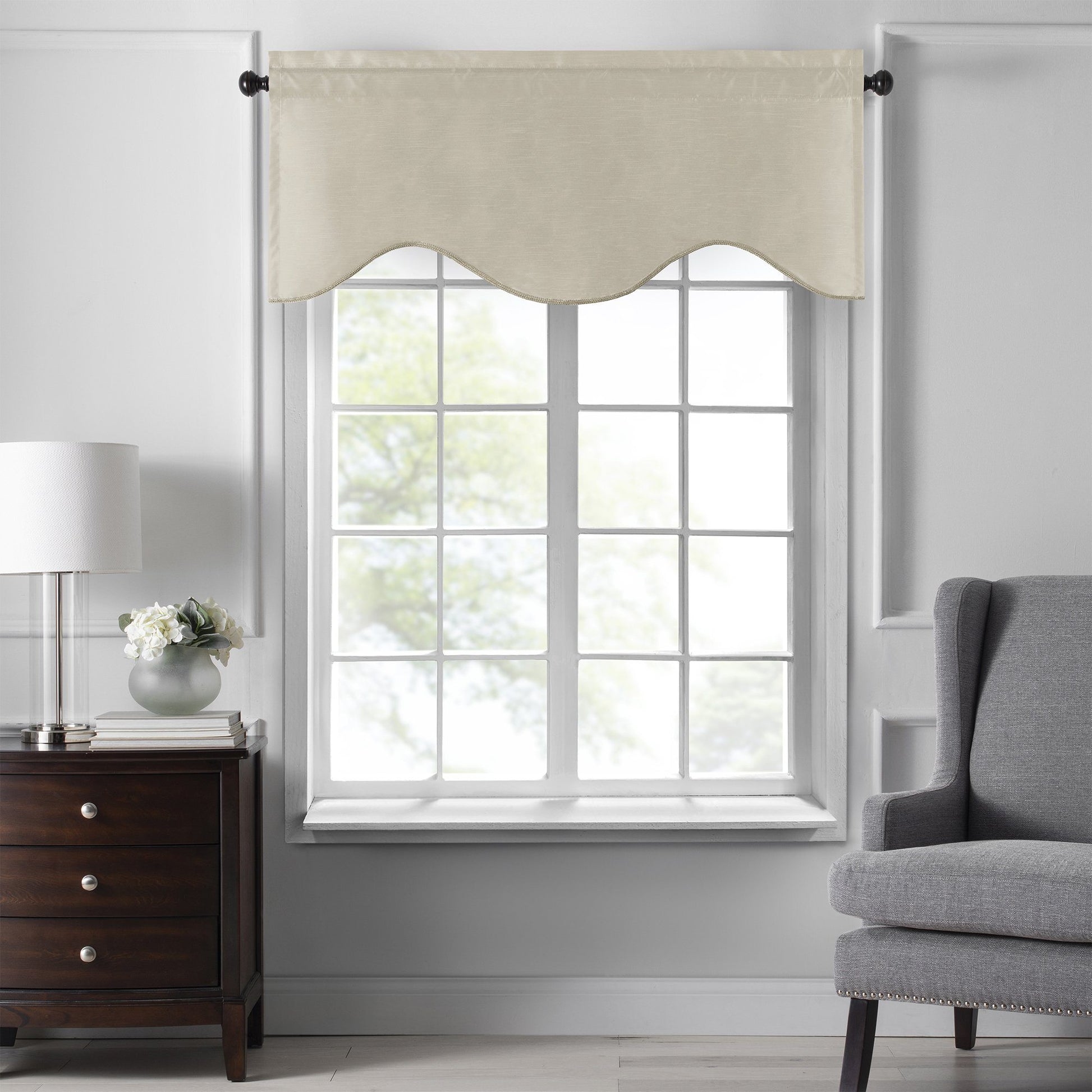 Colette Faux Silk Blackout Window Curtain & Scallop Valance-Elrene Home Fashions