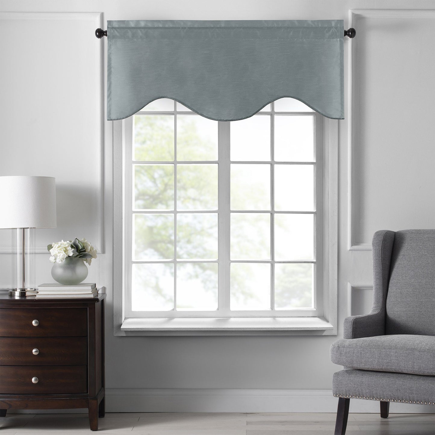 Colette Faux Silk Blackout Window Curtain & Scallop Valance-Elrene Home Fashions