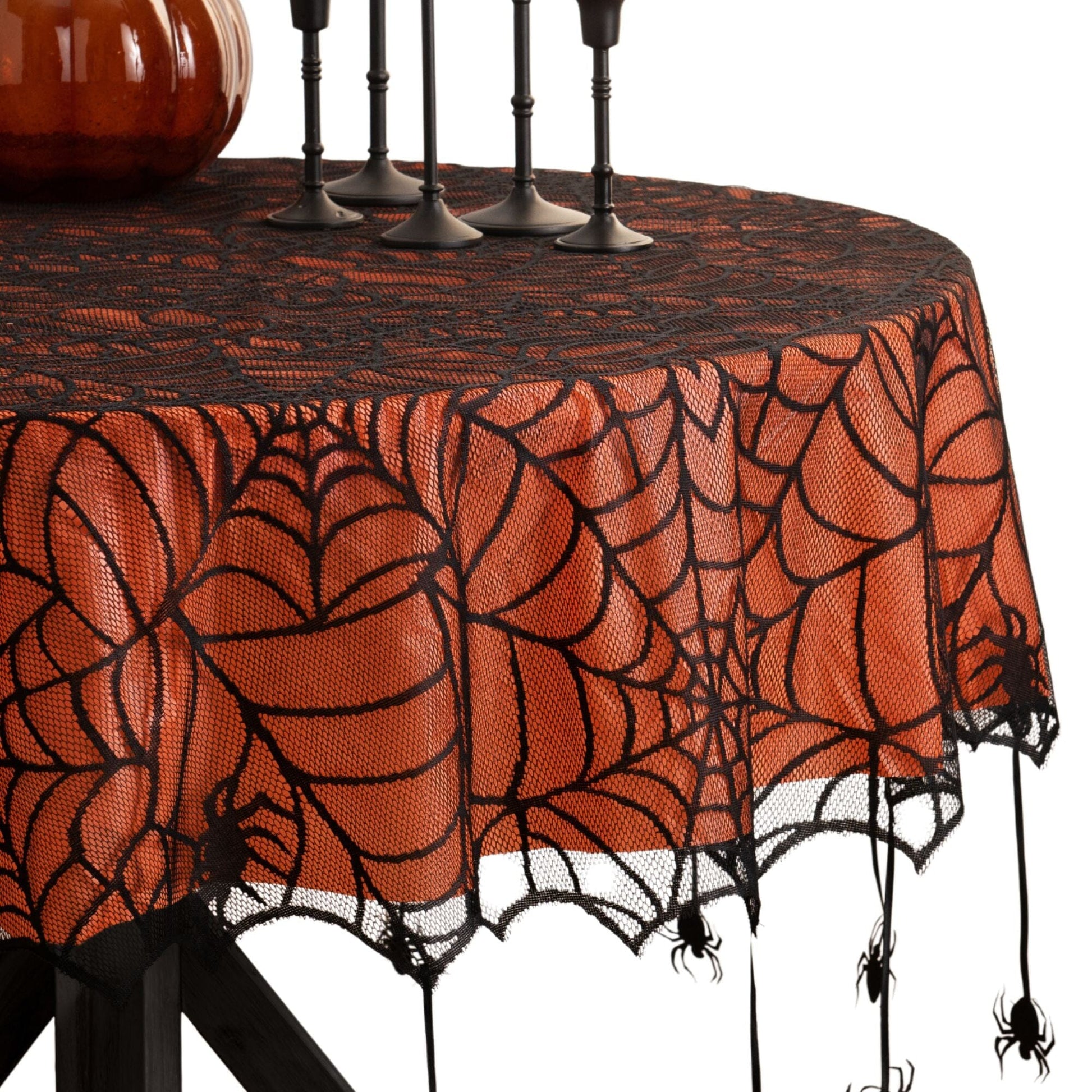 Sunward Halloween Decoration Lace Spider Tablecloth Fireplace Cloth Black  Party Decor 