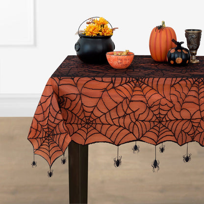 Crawling Halloween Spider Lace Lined Tablecloth