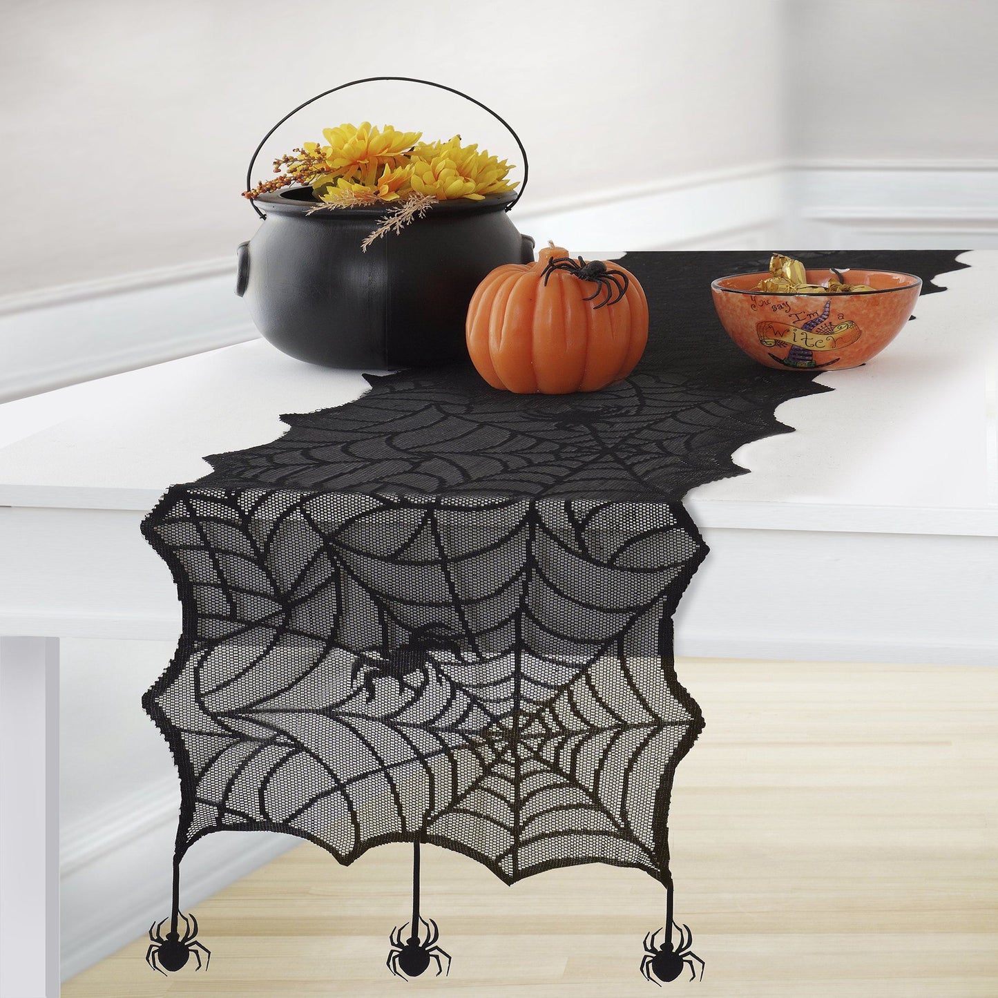Crawling Halloween Spider Lace Table Runner