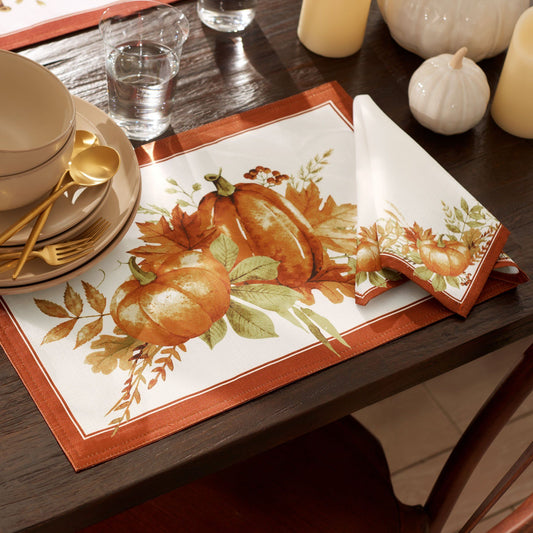Autumn Grove Placemat Set of 4 with Pumpkin on center and orange border