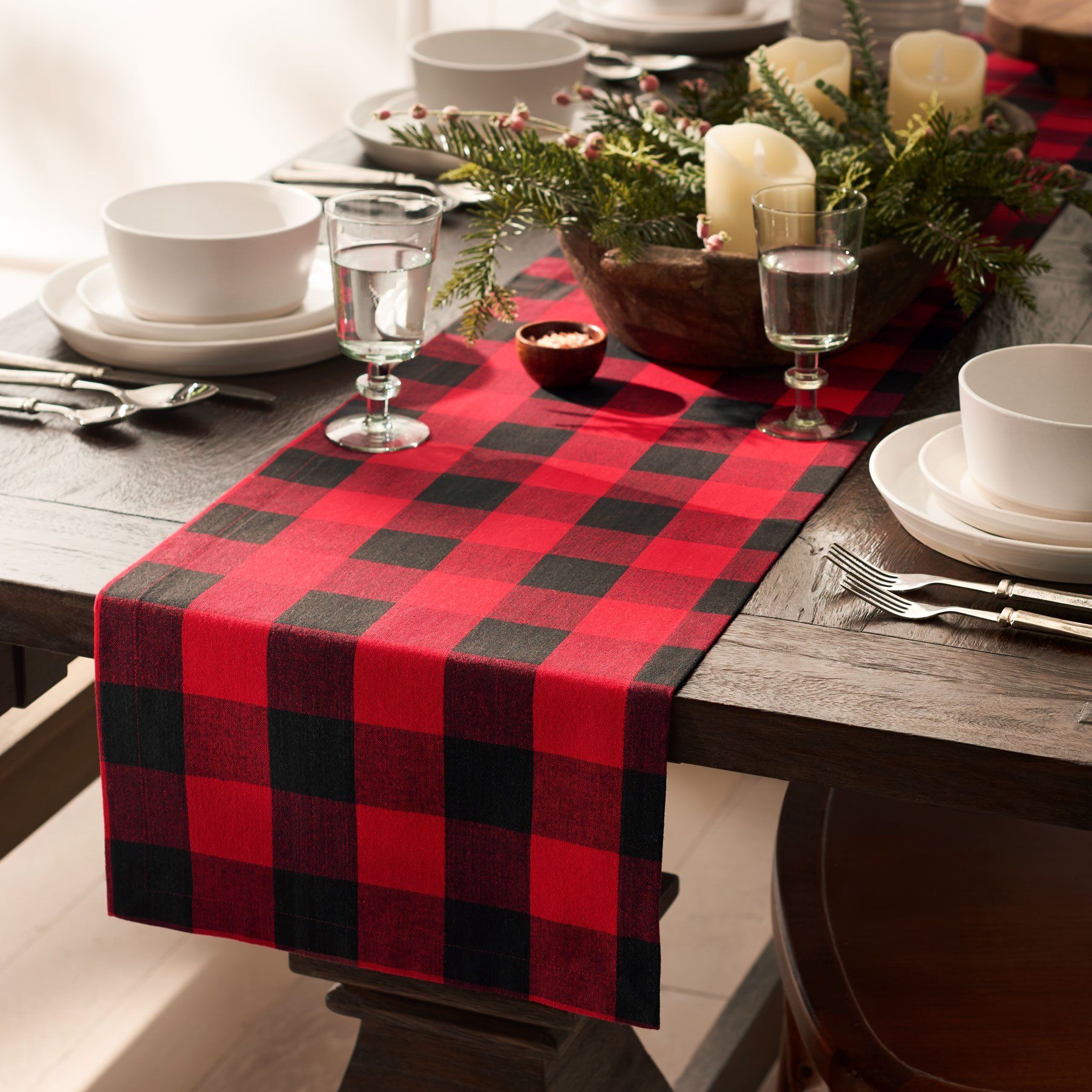 Farmhouse Living Holiday Buffalo Check Table Runner-Elrene Home Fashions