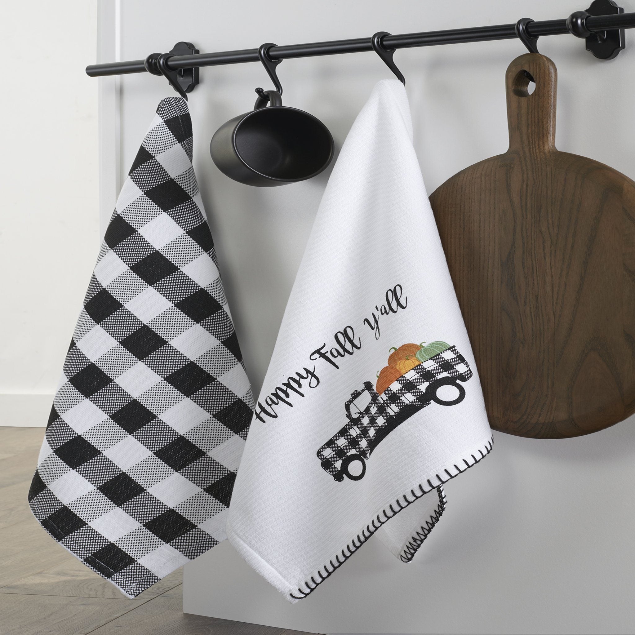 Happy Fall Y all and Check Kitchen Towel Set Elrene Home Fashions