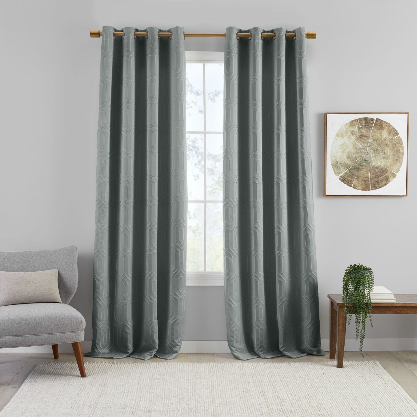 Huxley Geometric Blackout Embroidered Textured Window Curtain Panel-Elrene Home Fashions