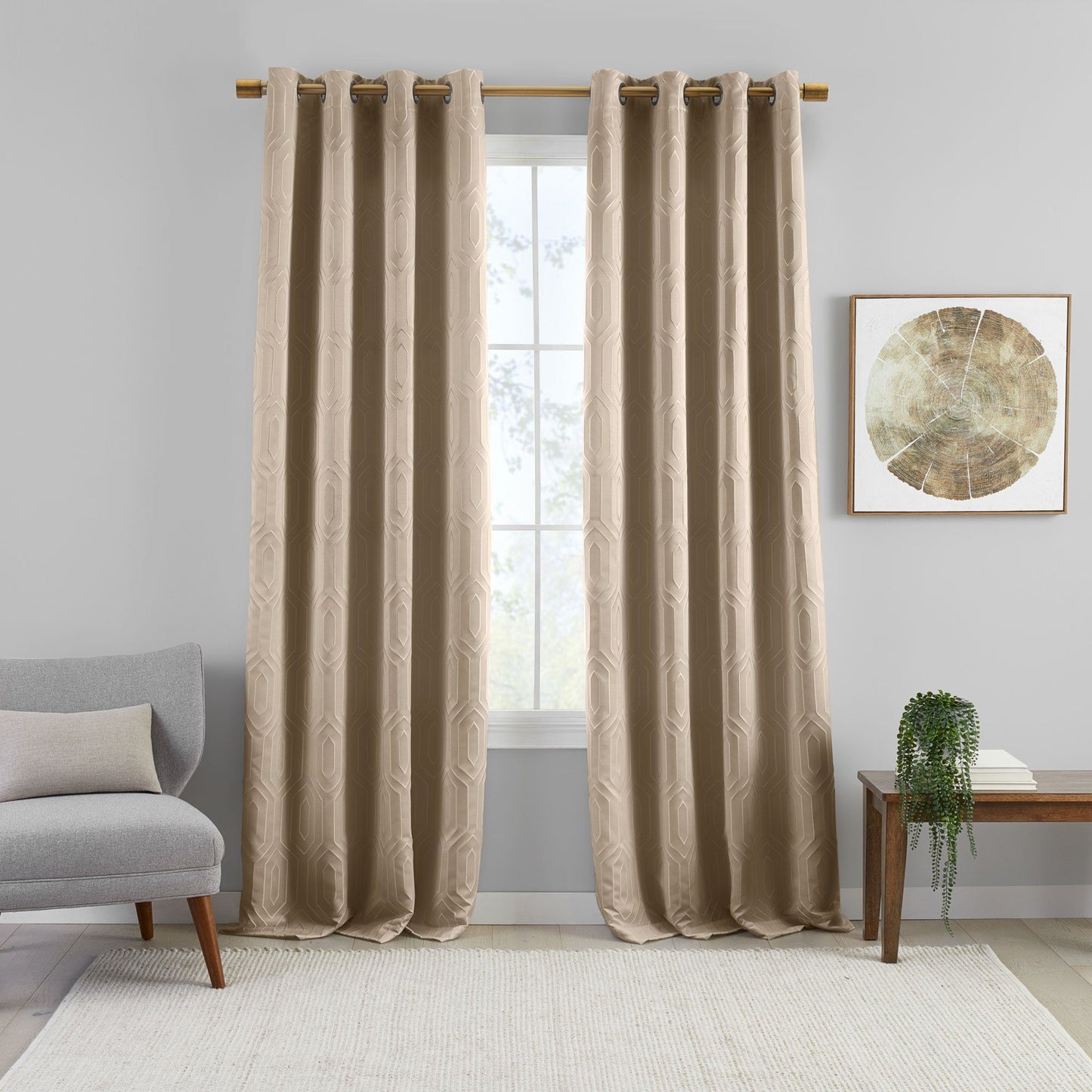 Huxley Geometric Blackout Embroidered Textured Window Curtain Panel-Elrene Home Fashions