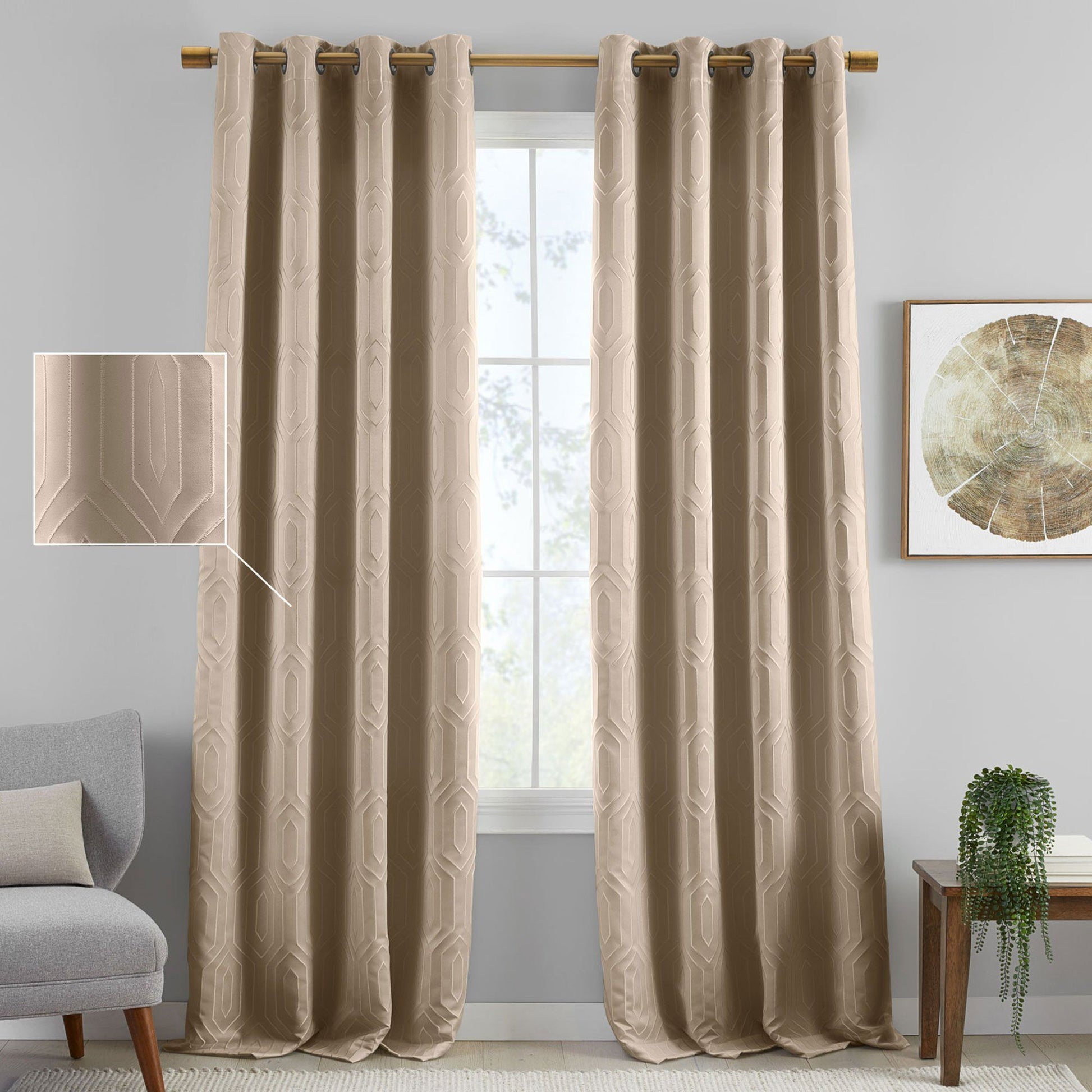 Huxley Geometric Blackout Embroidered Textured Window Curtain Panel-Elrene Home Fashions