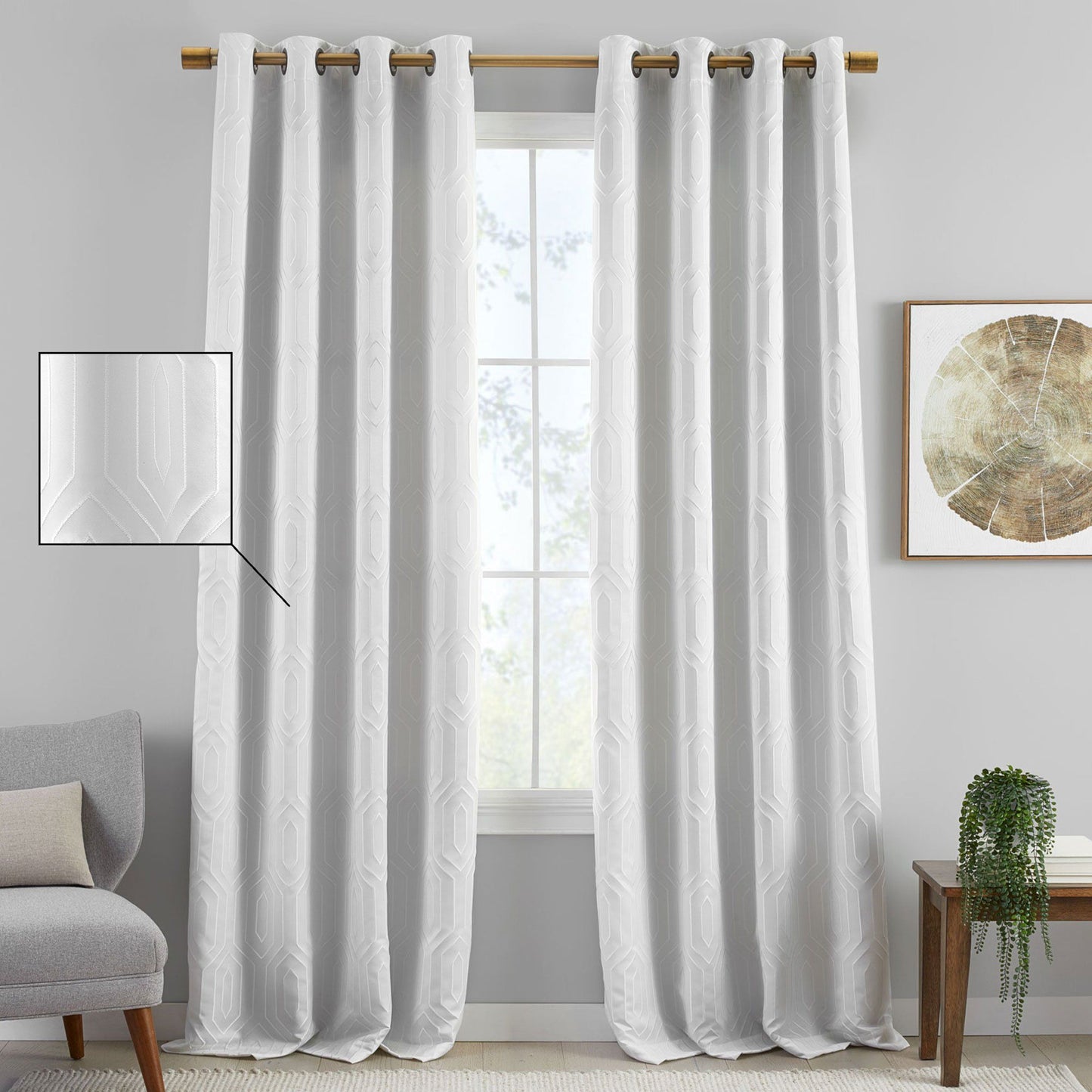 Huxley Geometric Blackout Embroidered Textured Window Curtain Panel-Elrene Home Fashions