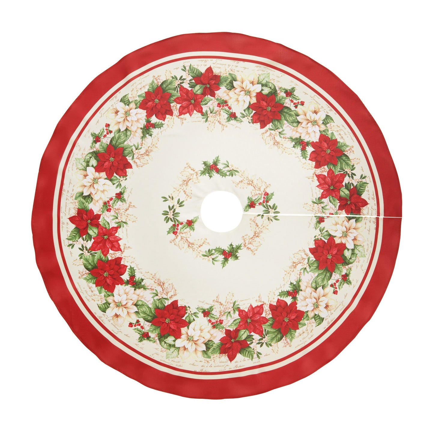 Red and White Poinsettias Christmas Tree Skirt-Elrene Home Fashions