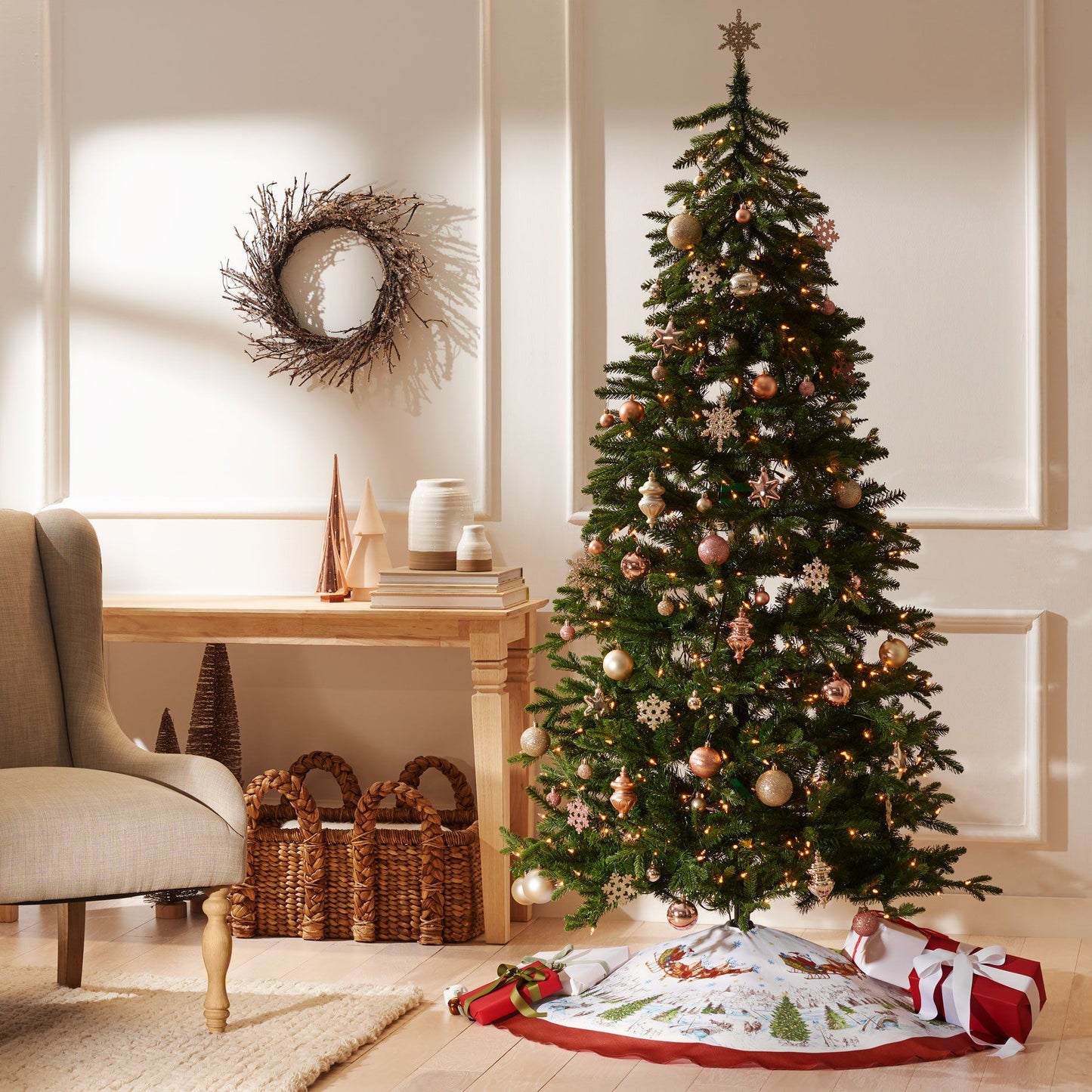 Santa’s Snowy Sleighride Christmas Tree Skirt-Elrene Home Fashions