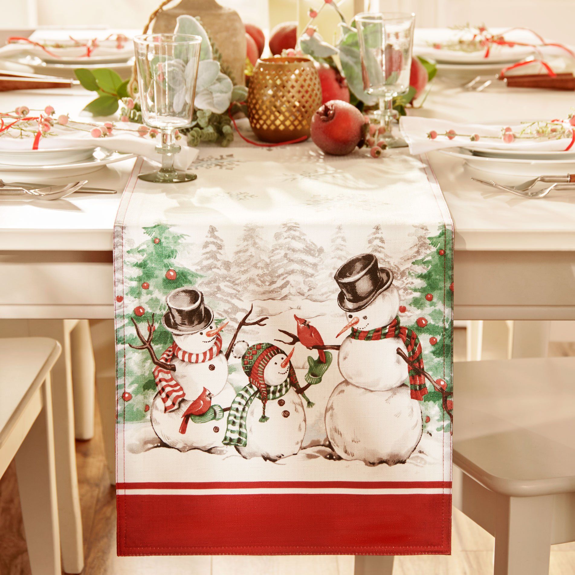 Snowman Winterland Holiday Snowflake Table Runner-Elrene Home Fashions