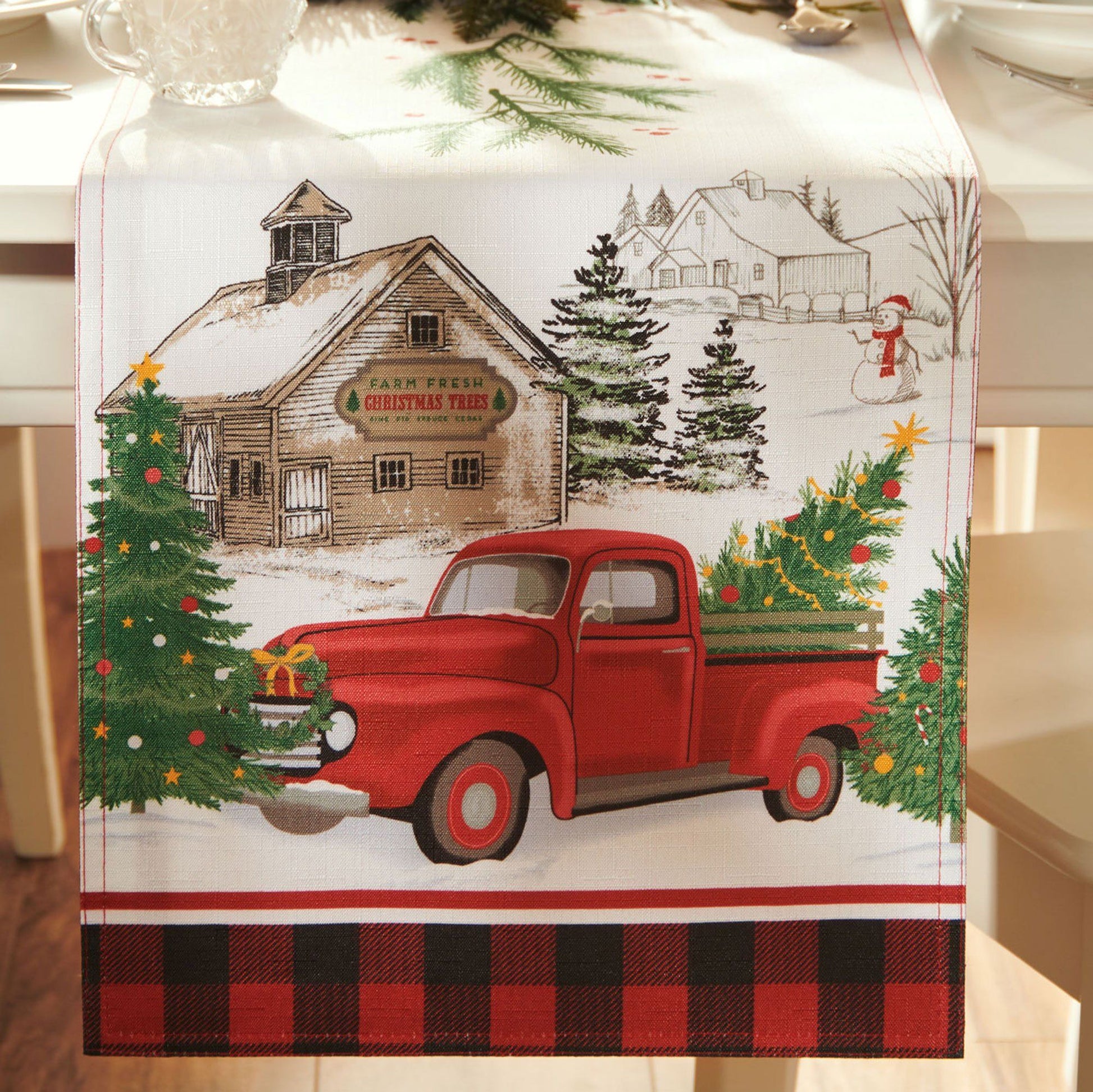 Vintage Christmas Tree Farm Holiday Table Runner-Elrene Home Fashions
