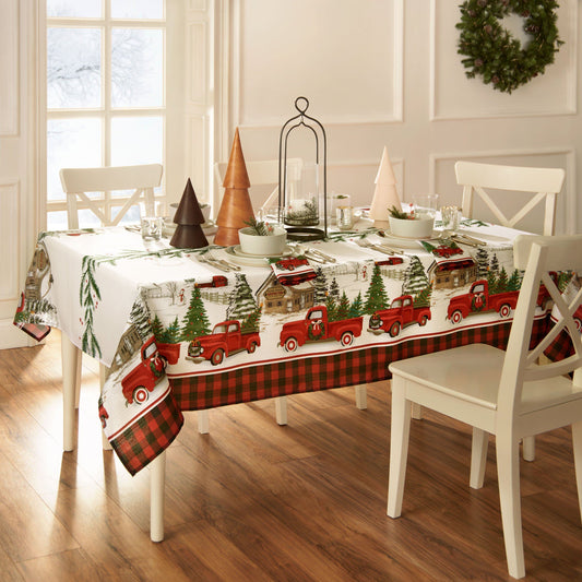 Vintage Christmas Tree Farm Holiday Tablecloth-Elrene Home Fashions
