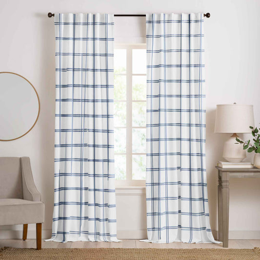 Farmhouse Living Double Windowpane Plaid Room Darkening Window Curtain Panel-Elrene Home Fashions