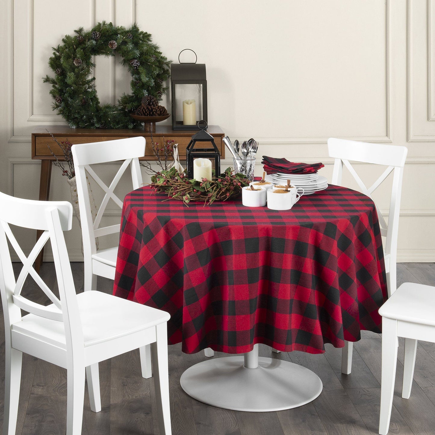 Farmhouse Living Holiday Buffalo Check Tablecloth-Elrene Home Fashions