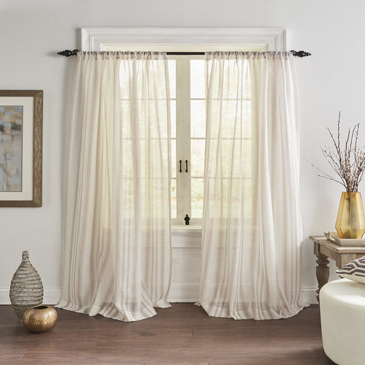 Hampton Stripe Sheer Window Curtain-Elrene Home Fashions