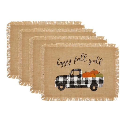 Happy Fall Y'all Farmhouse Burlap Placemat, Set of 4