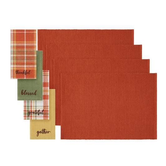 Harvest Sentiments Placemat and Napkin Value Set of 8 (4 of Each)