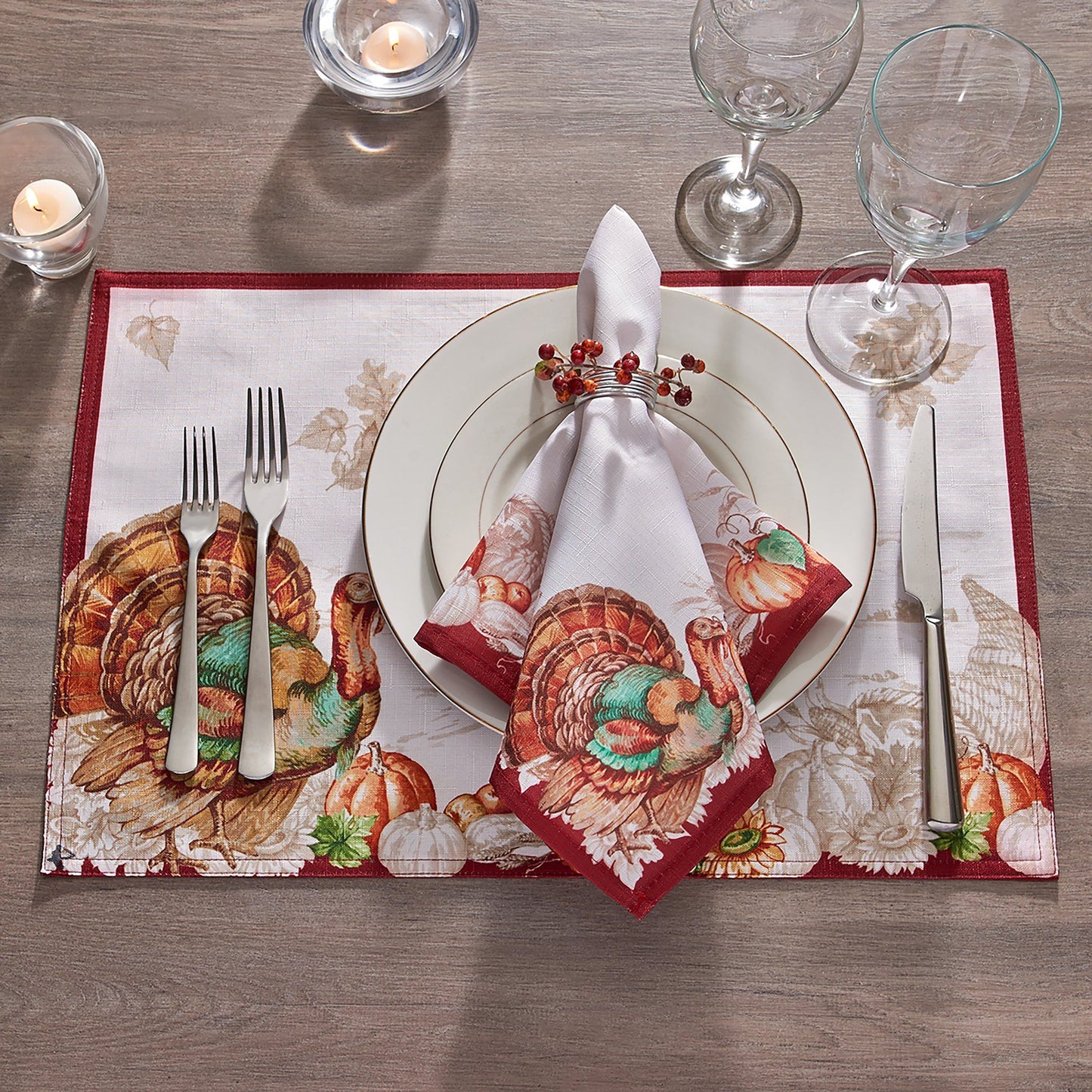 Holiday Turkey Bordered Fall Placemat, Set of 4