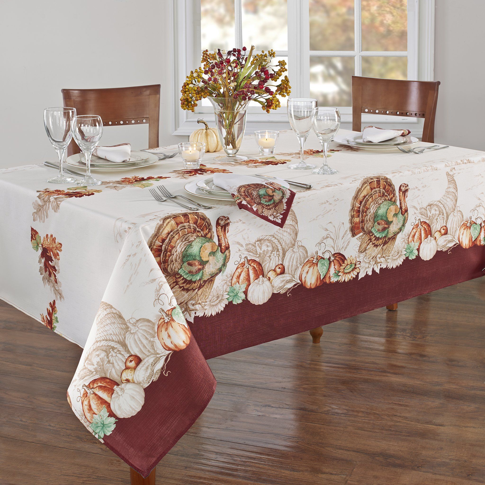 Holiday Turkey Bordered Fall Tablecloth – Elrene Home Fashions