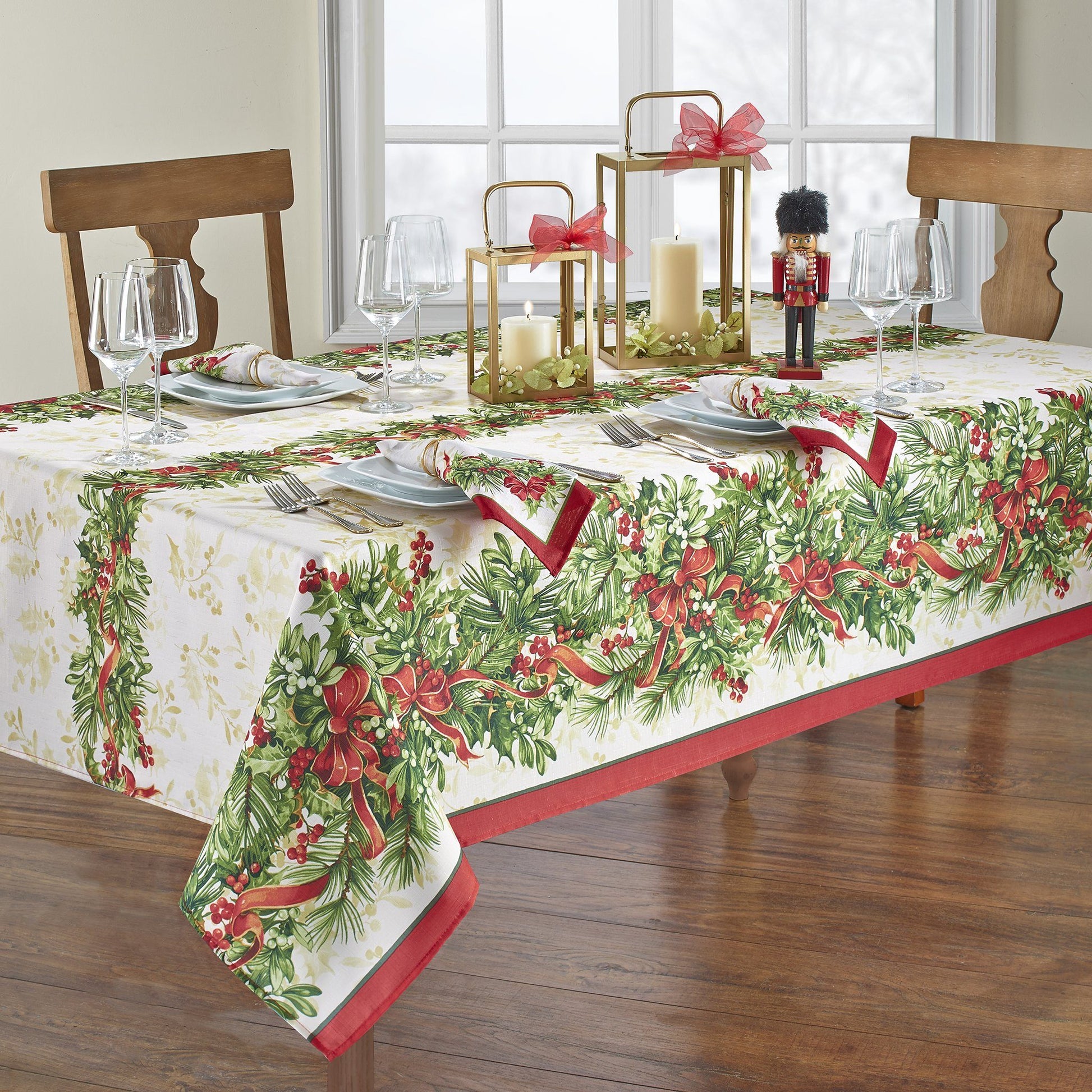 Disposable Christmas Table Runners - Pine and Holly Linen Like
