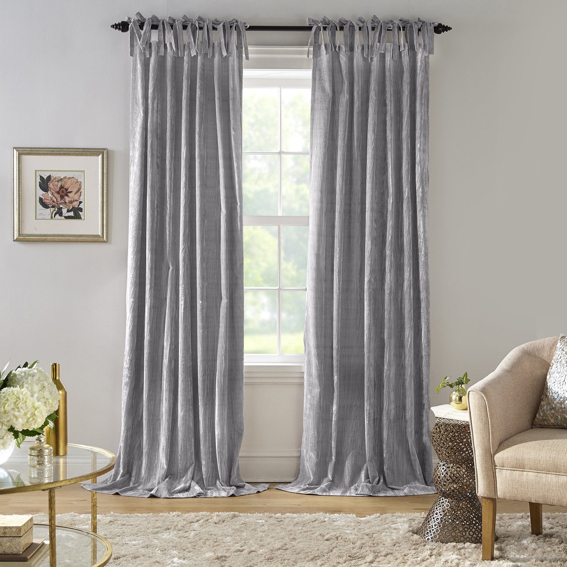 Korena Tie-Top Crushed Velvet Window Curtain-Elrene Home Fashions