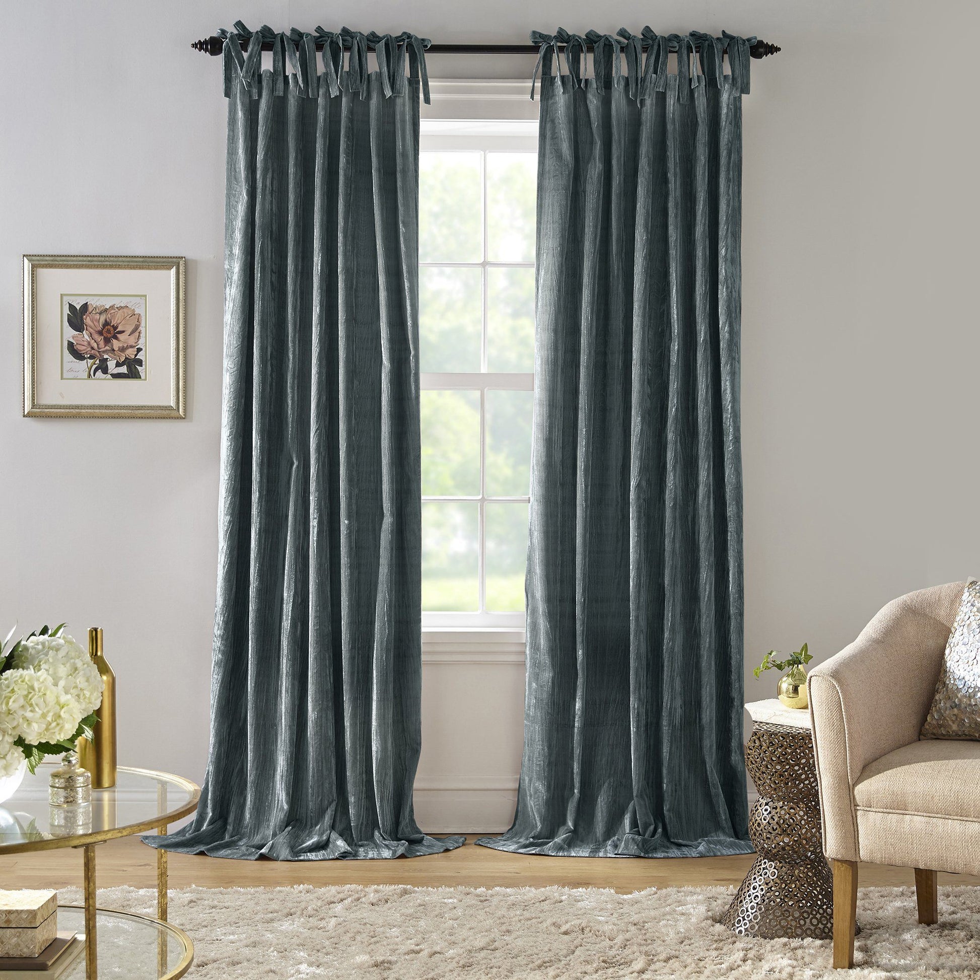 Korena Tie-Top Crushed Velvet Window Curtain-Elrene Home Fashions