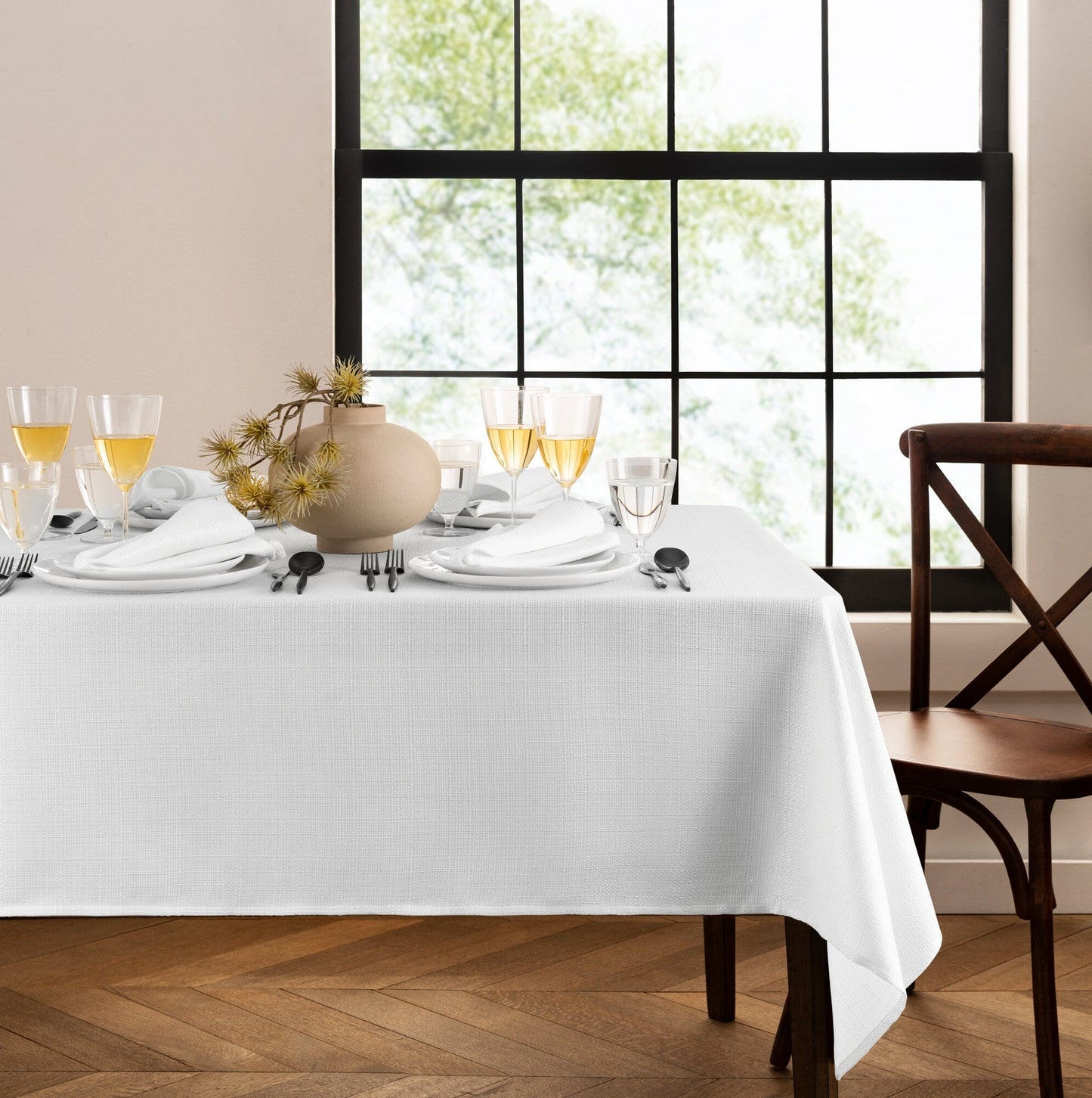 Laurel Solid Texture Water and Stain Resistant Tablecloth